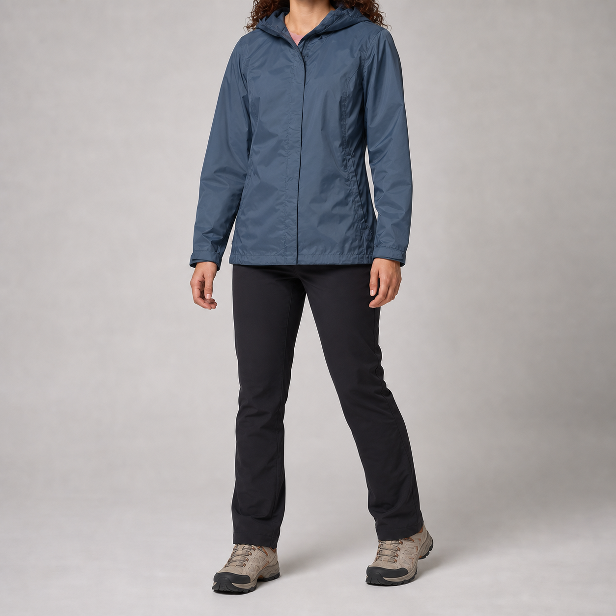 Slate blue lightweight hooded shell jacket