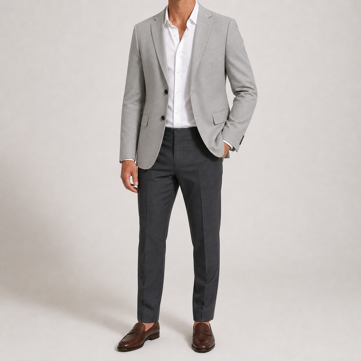 Light gray men's two-button tailored blazer
