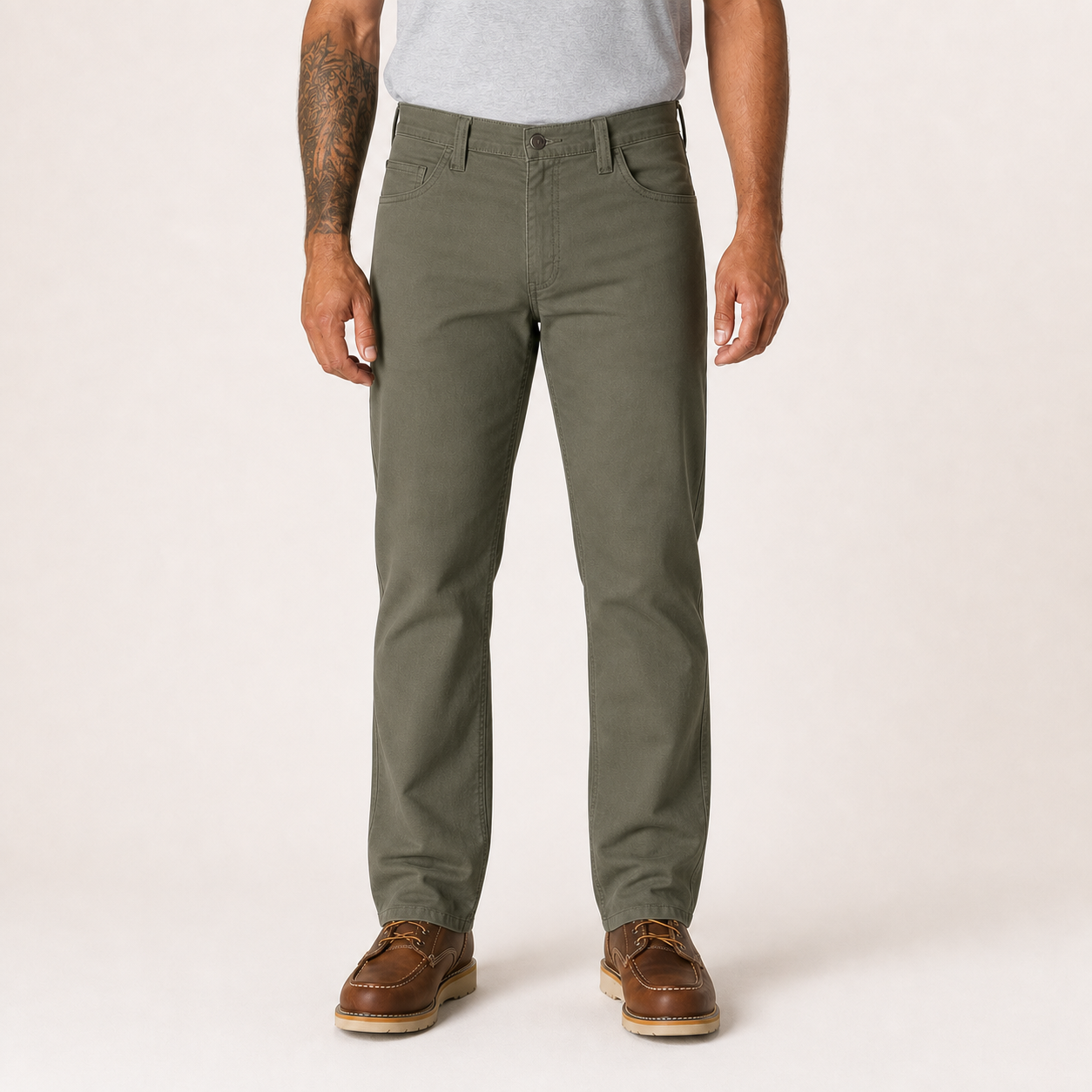 Men's olive green classic straight-fit pants