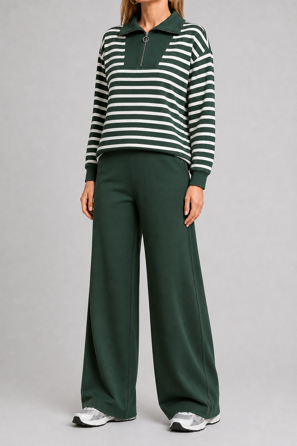 Forest stripe women's quarter-zip wide-leg set