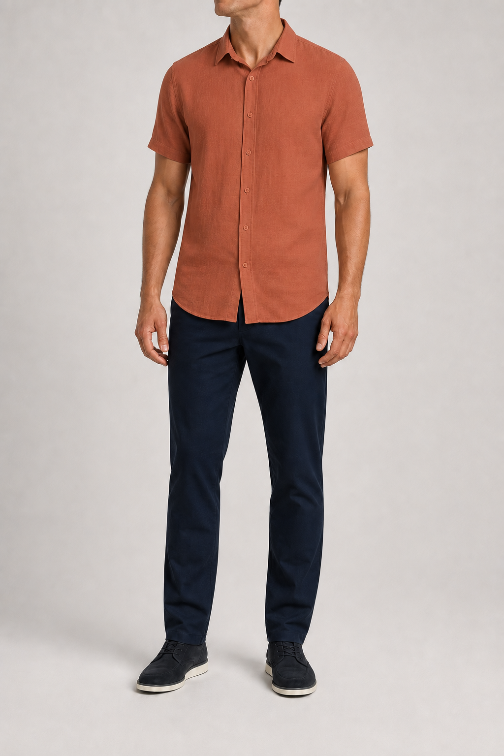 Men's terracotta short-sleeve linen-viscose shirt
