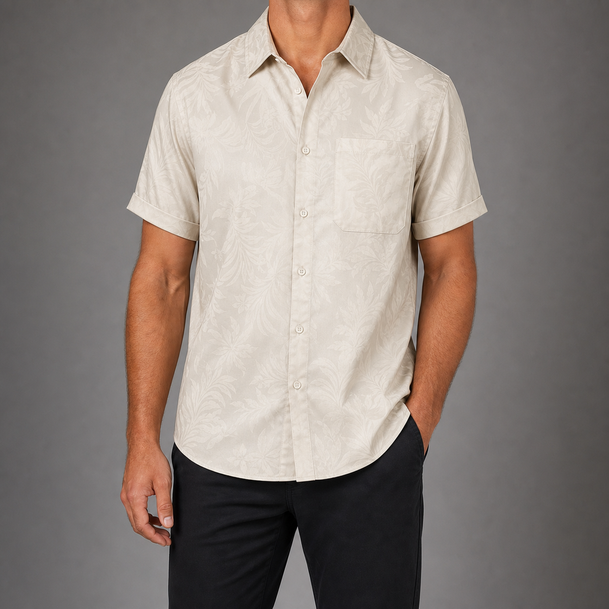 Ivory tonal floral jacquard shirt