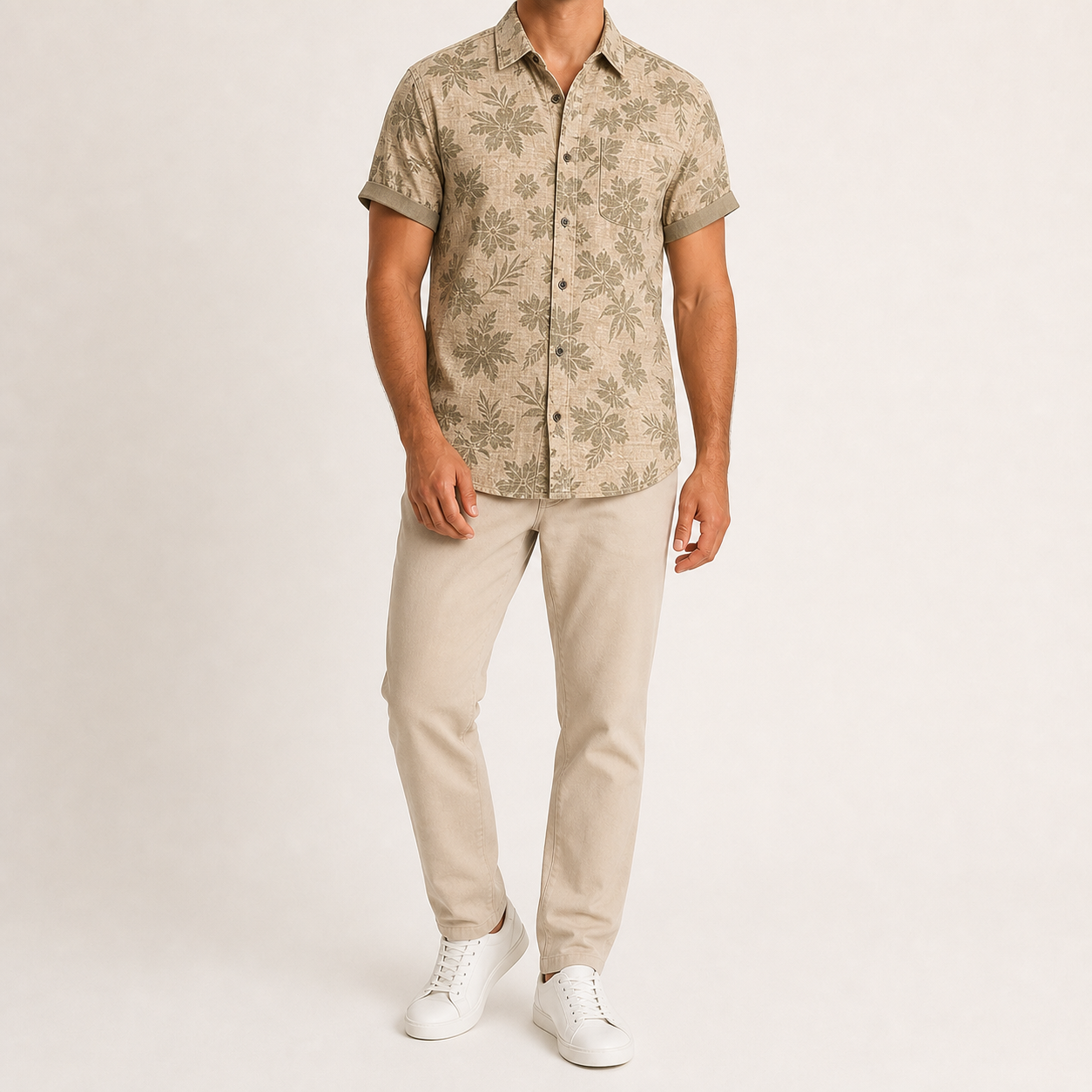 Men's sand floral camp collar shirt