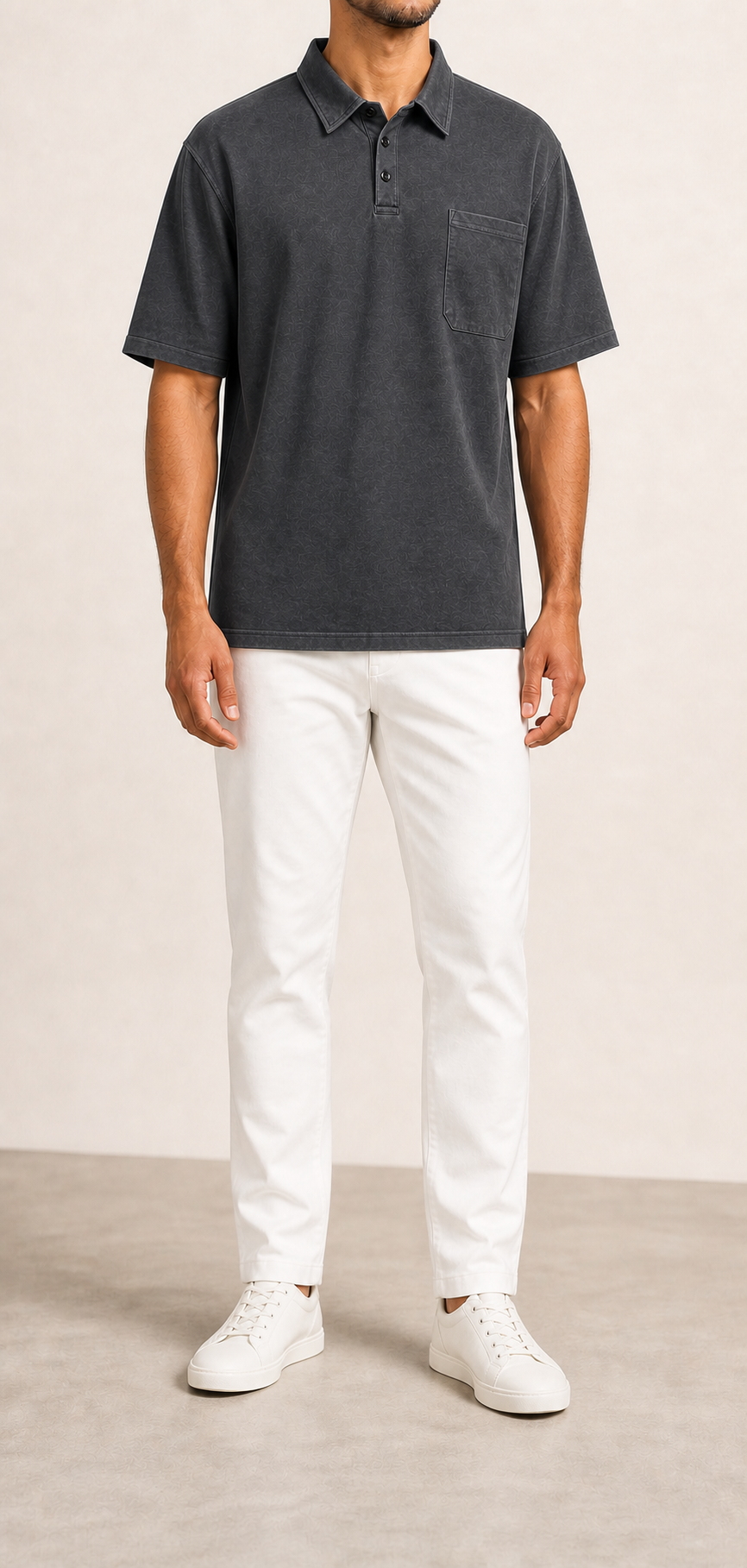 Men's washed charcoal pocket polo