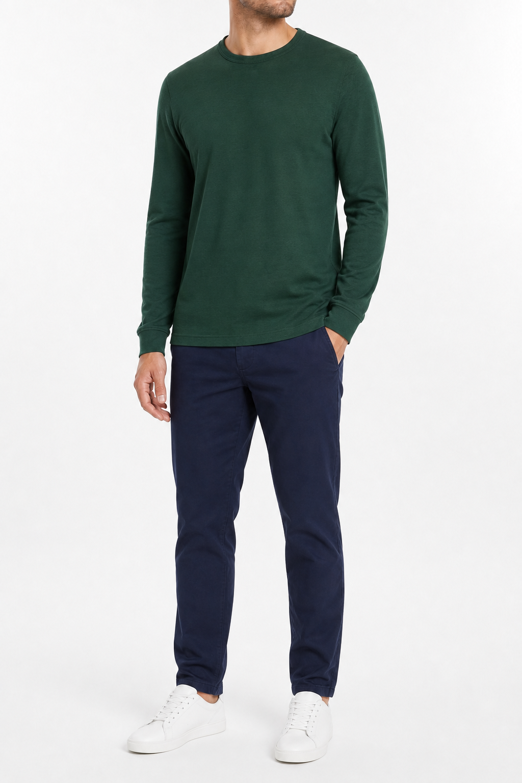Forest green men's long-sleeve crew-neck T-shirt