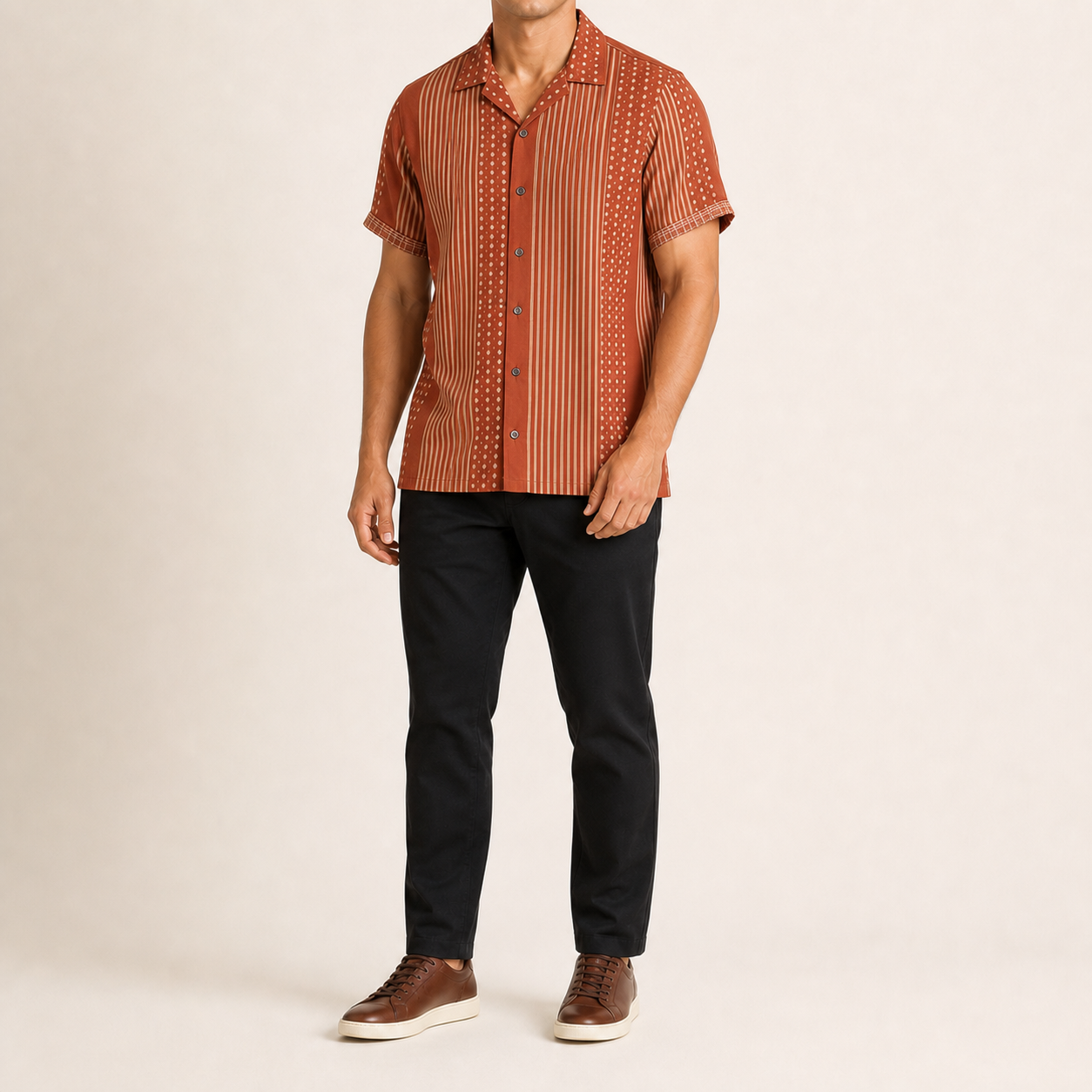 Rust stripe short-sleeve shirt