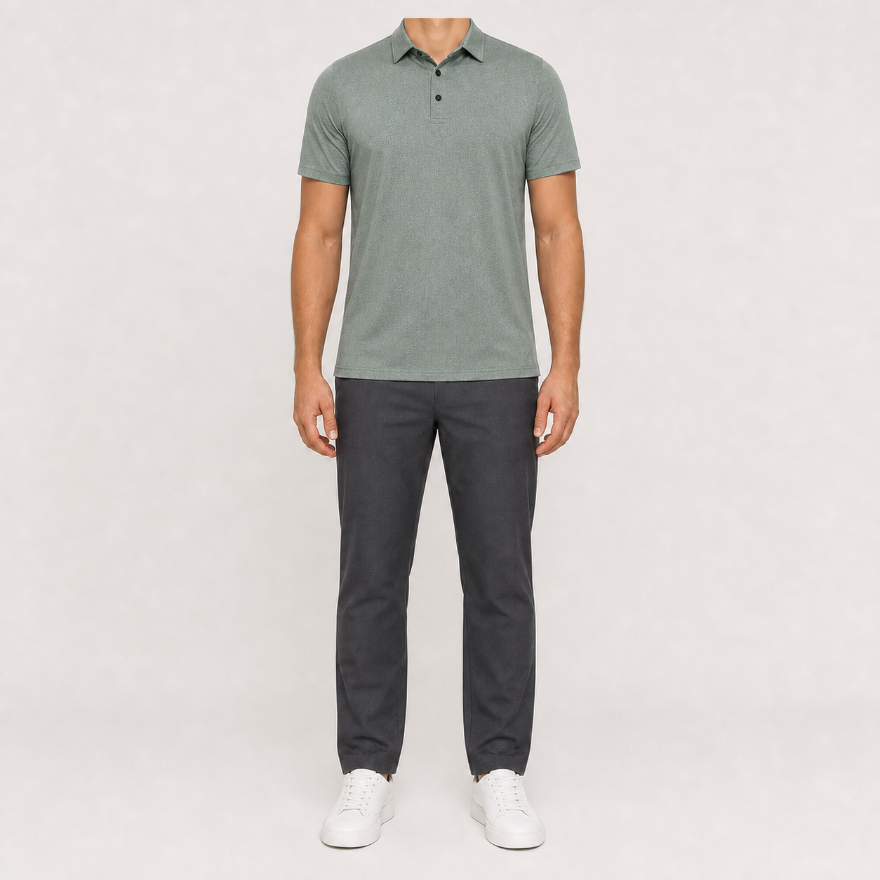 Sage green men's heather-texture polo