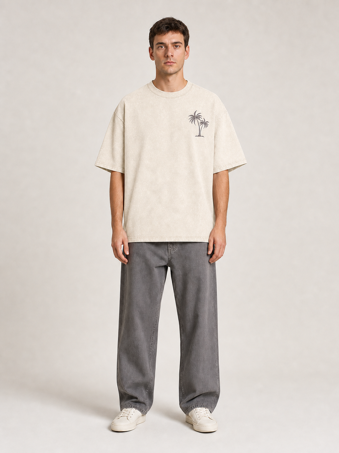 Men's washed ivory palm graphic oversized T-shirt