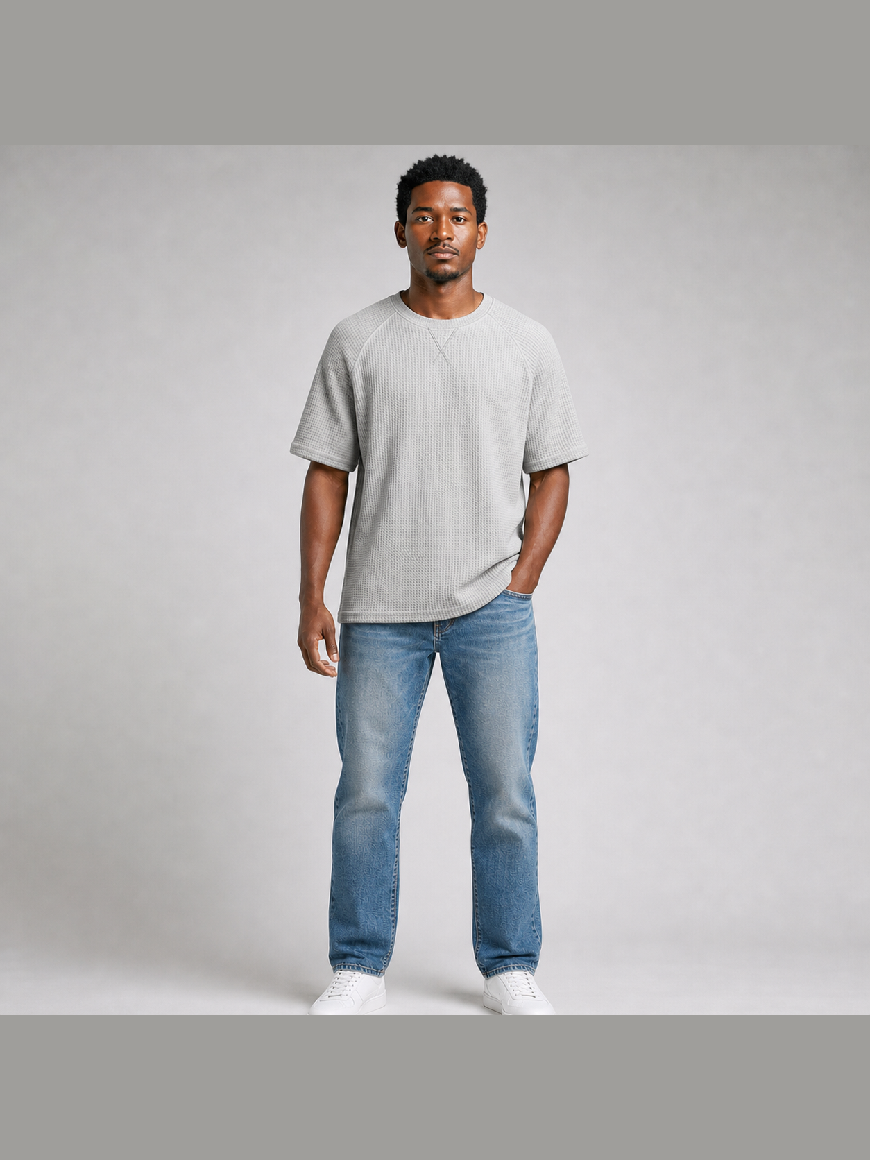 Men's waffle raglan T-shirt in light heather gray