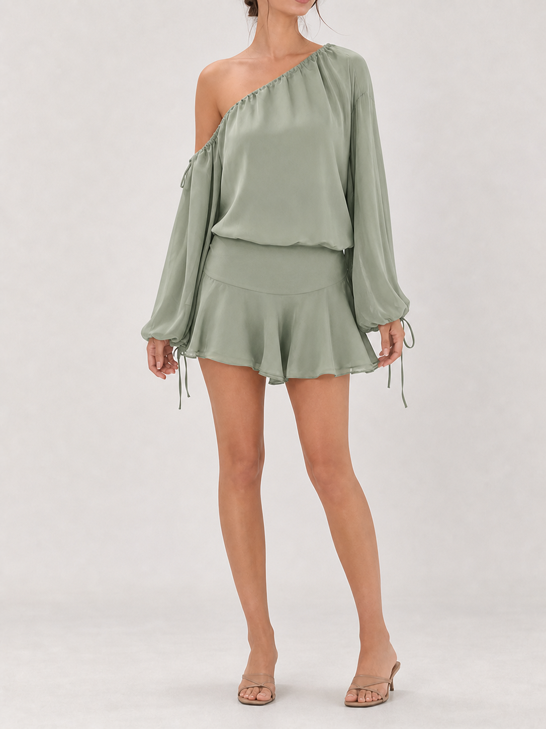 Women's one-shoulder skirt set in sage green