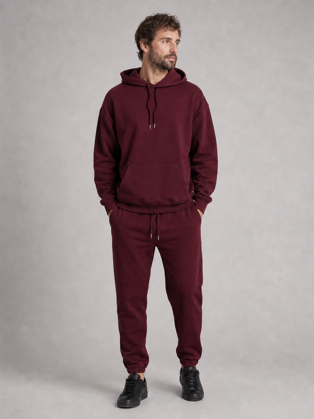 Men's hoodie and jogger set in deep burgundy