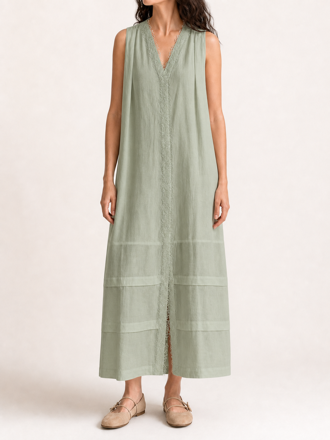 Women's lace-trim maxi dress in sage green