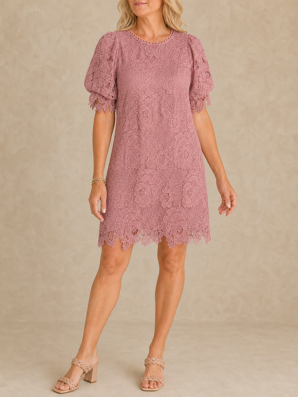 Women's dusty rose floral lace shift dress