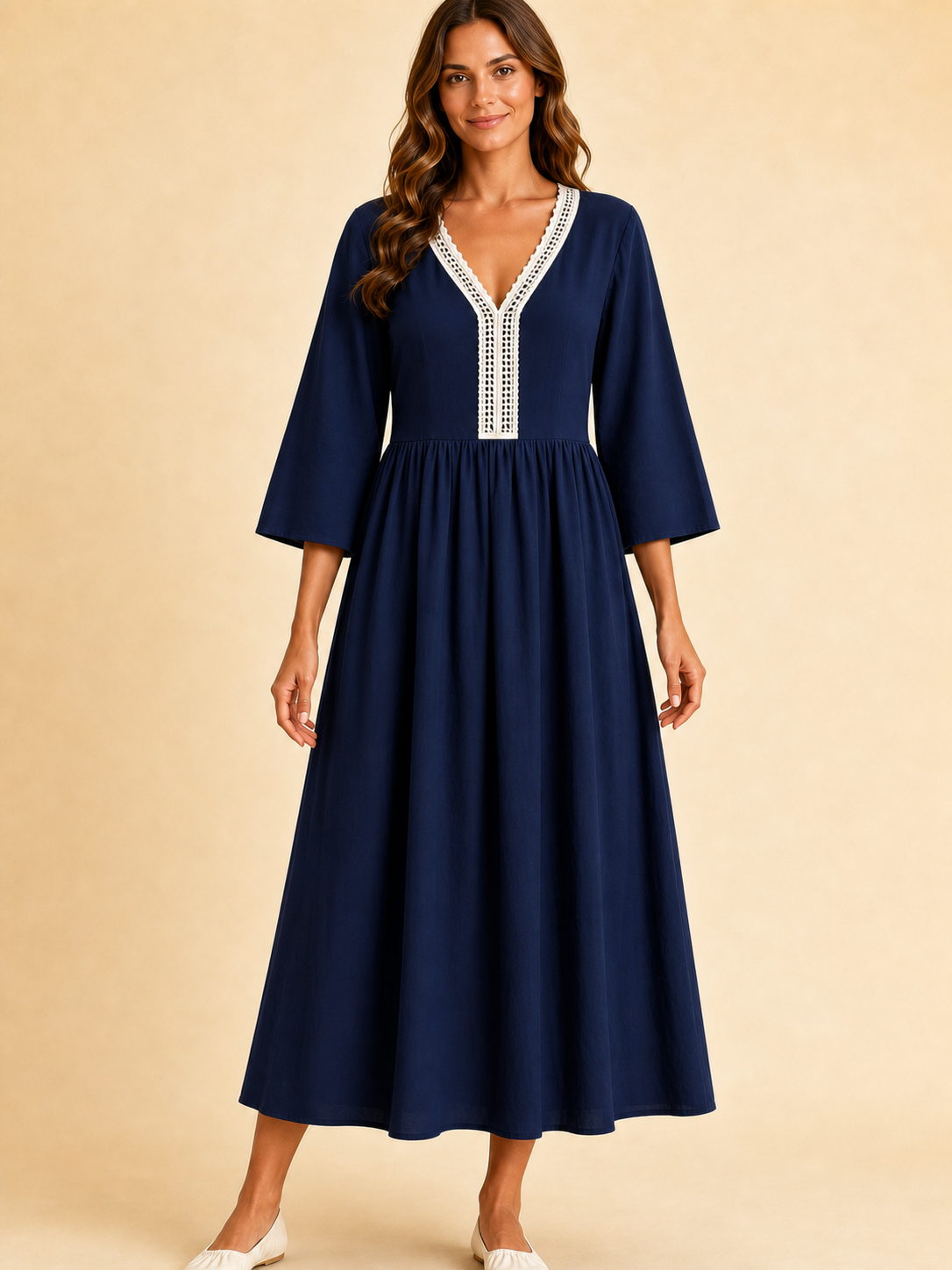 Women's contrast-lace dress in deep navy