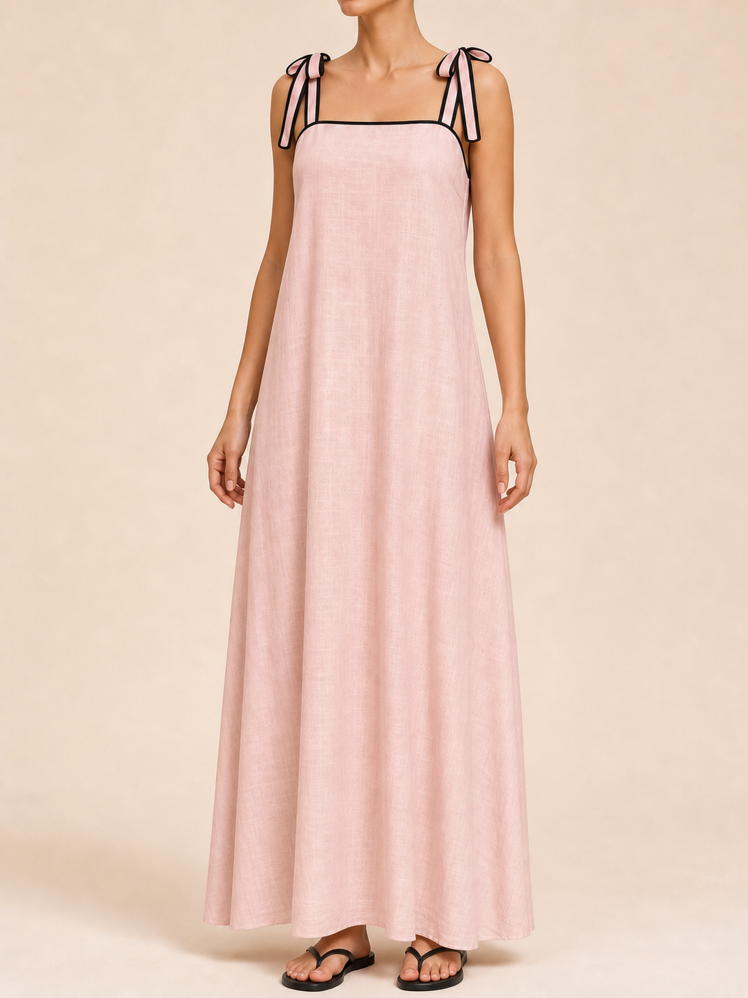 Women's tie-shoulder maxi dress in blush pink