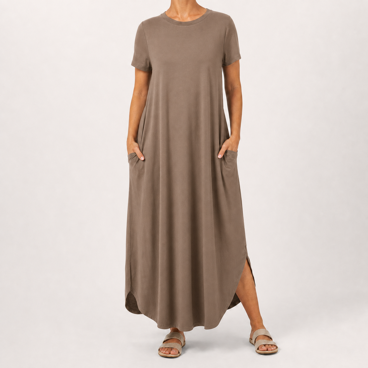 Warm taupe women's relaxed pocket maxi dress