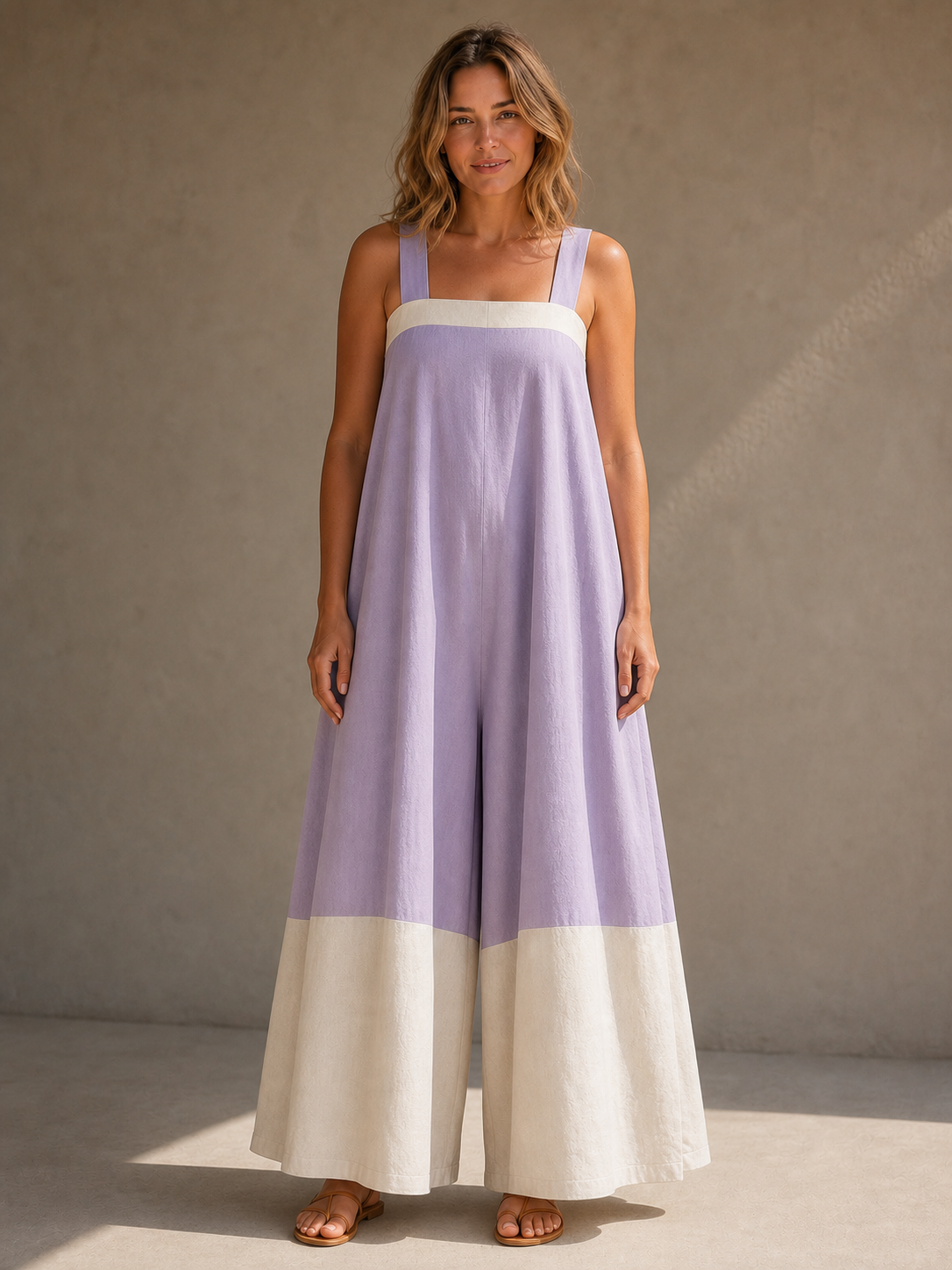 Women's lavender and ivory wide-leg jumpsuit