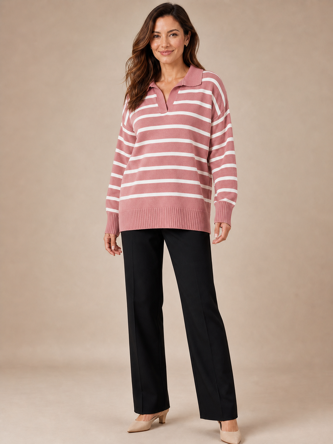 Women's dusty rose and ivory striped knit top