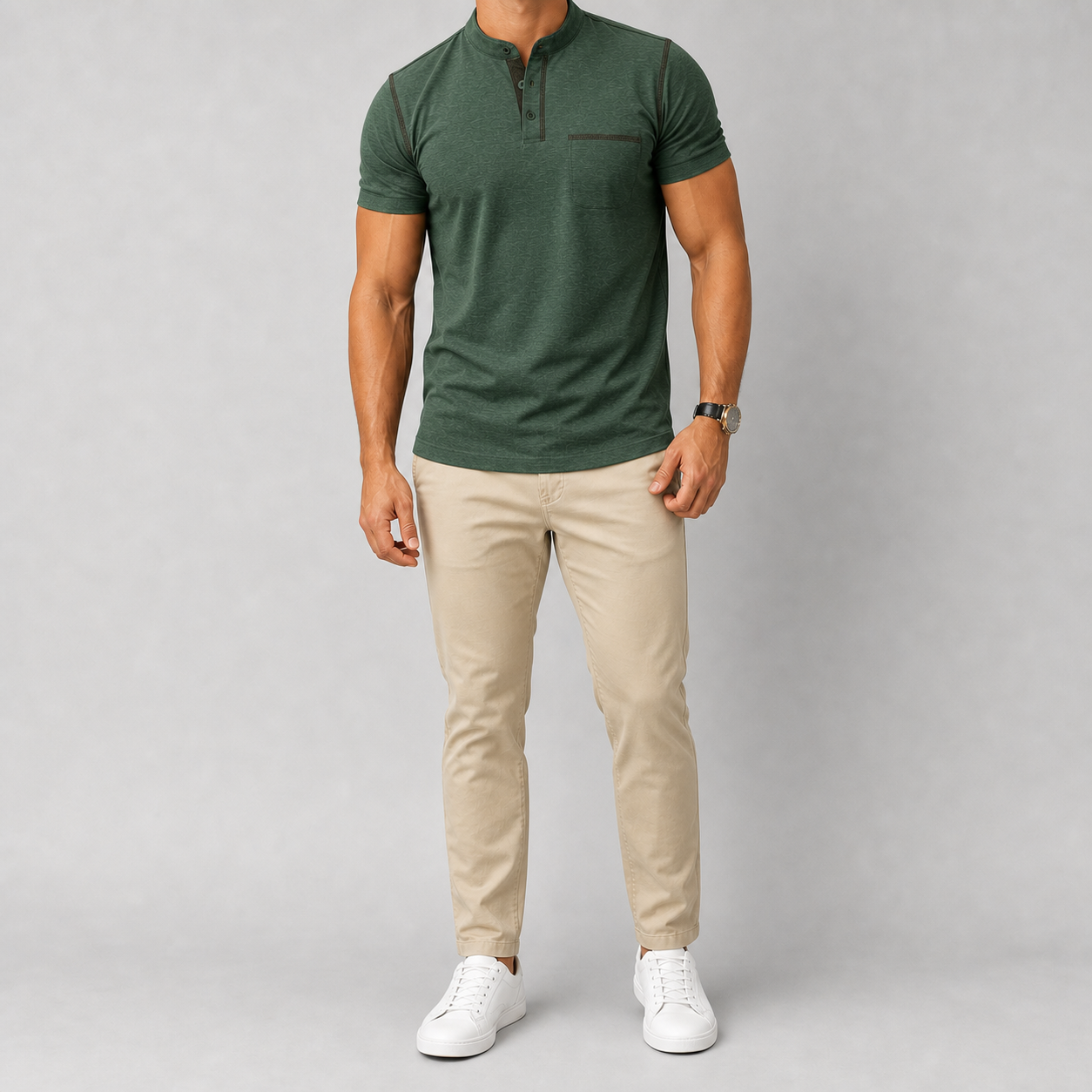 Men's forest green short sleeve Henley shirt
