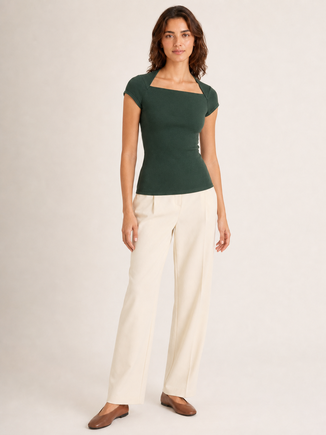 Women's forest green square-neck fitted top