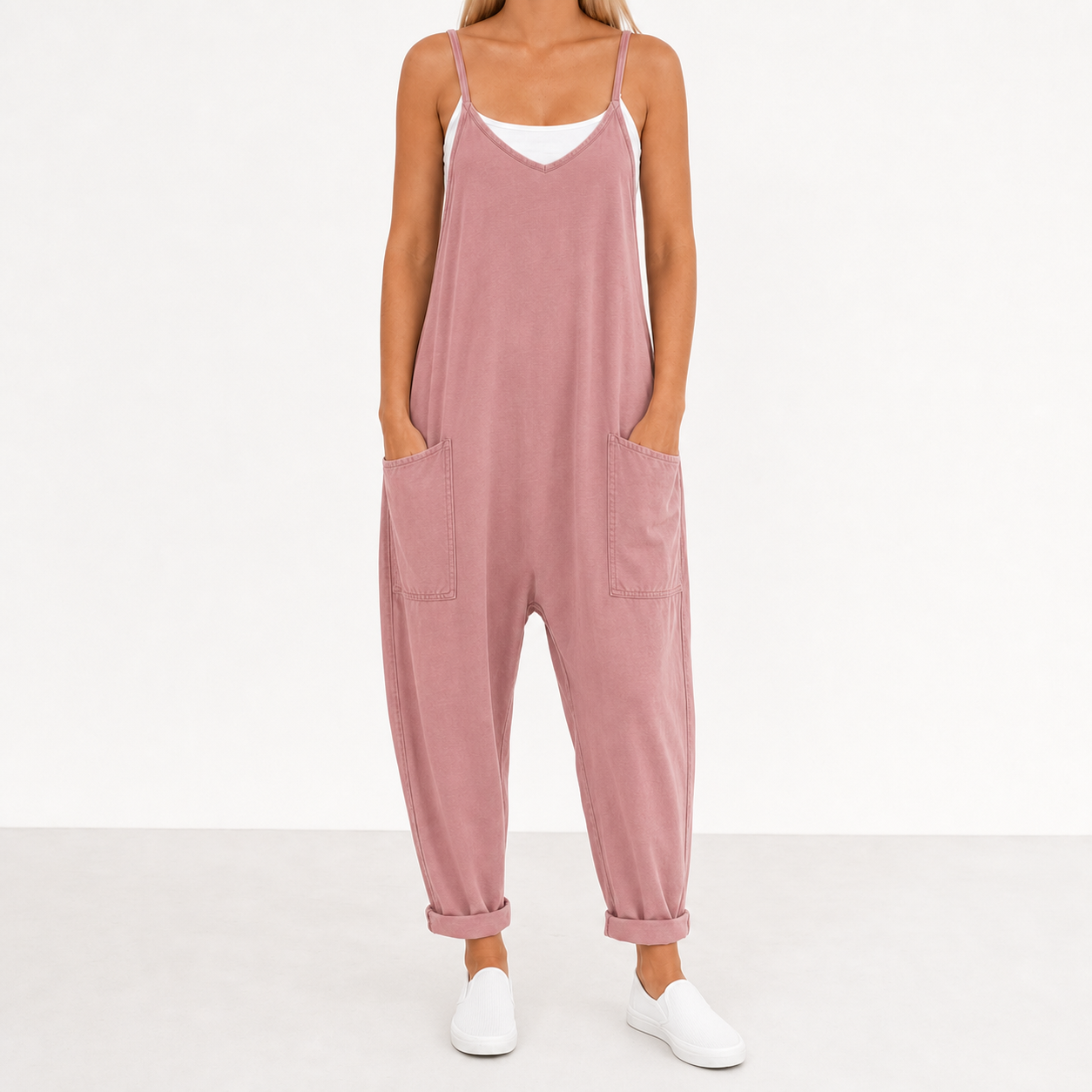 Women's dusty rose relaxed pocket jumpsuit