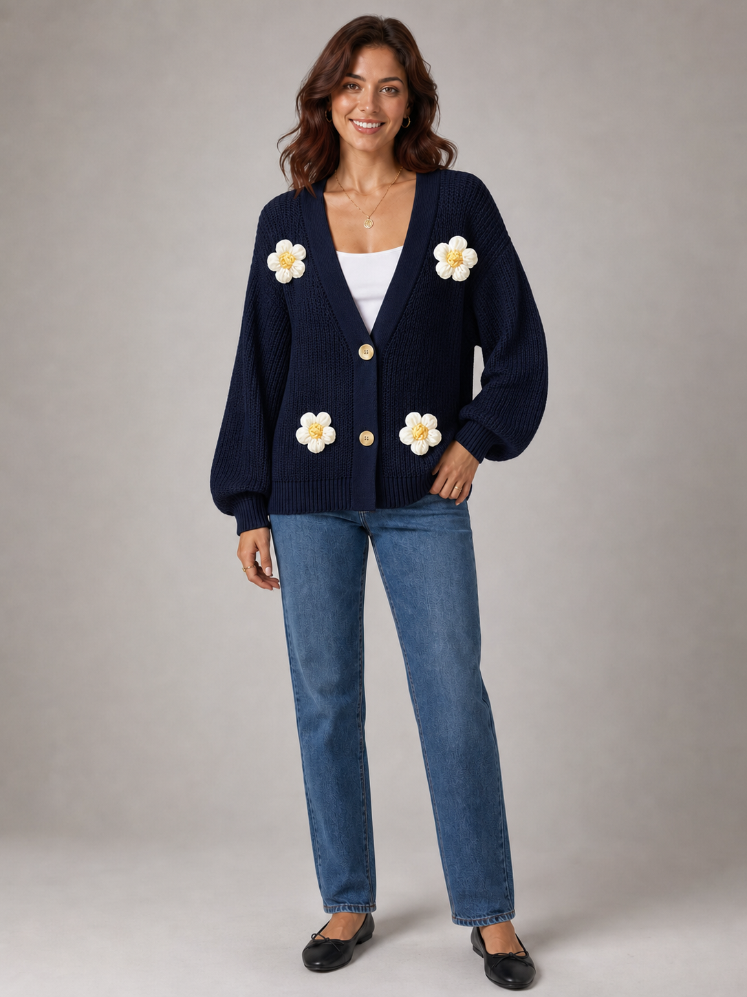 Women's daisy cardigan in deep navy