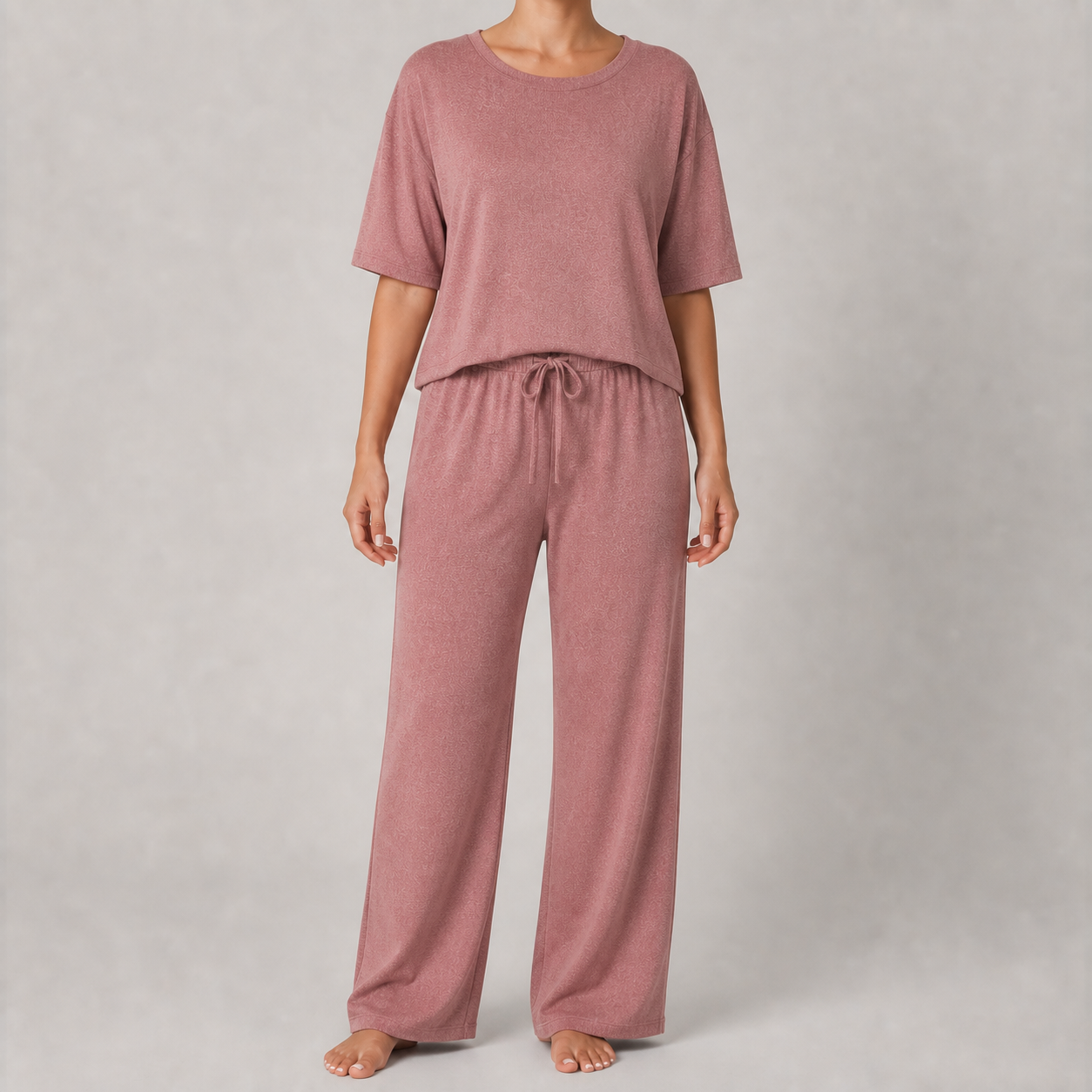 Dusty rose women's relaxed top and wide-leg pants lounge set