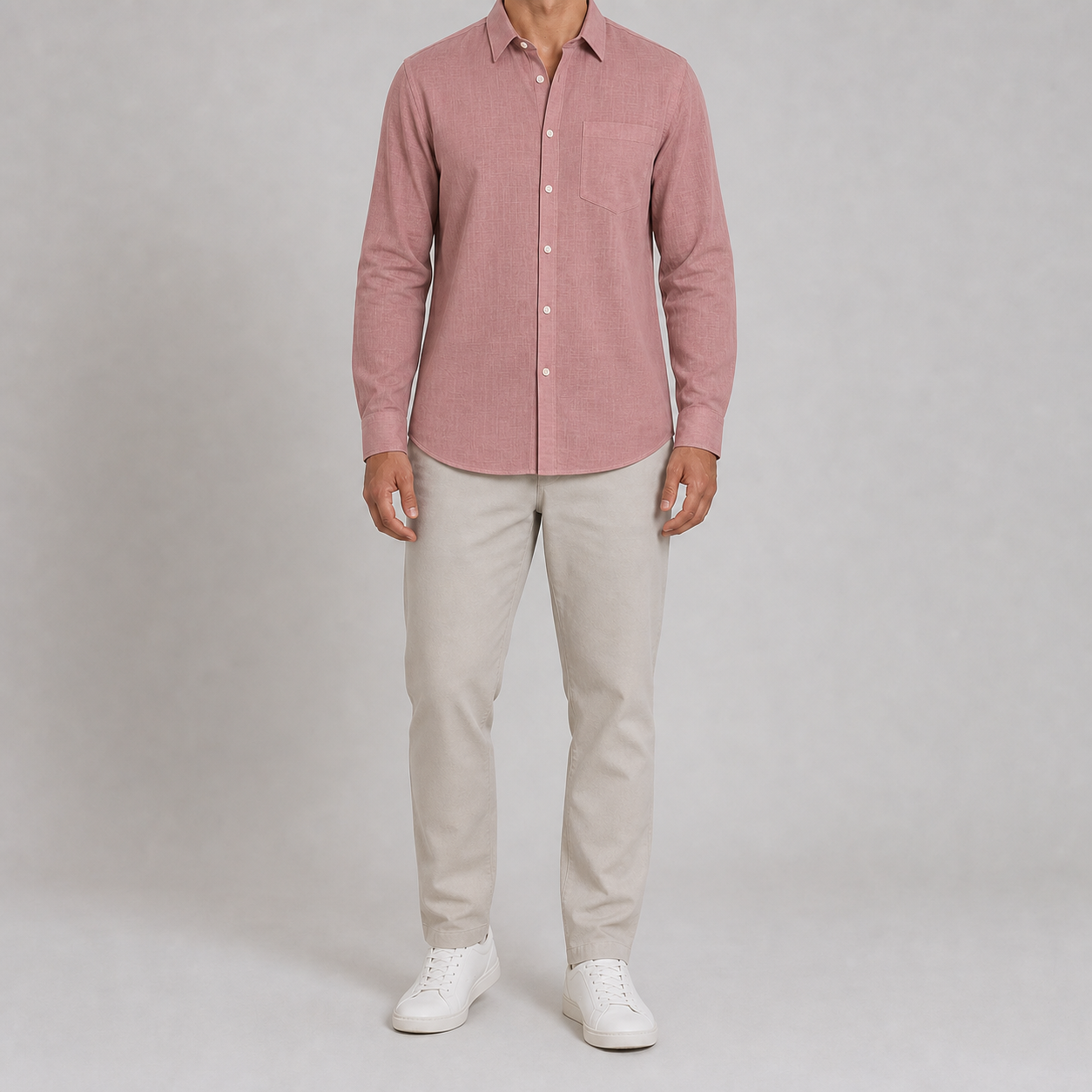 Dusty rose men's textured long-sleeve shirt