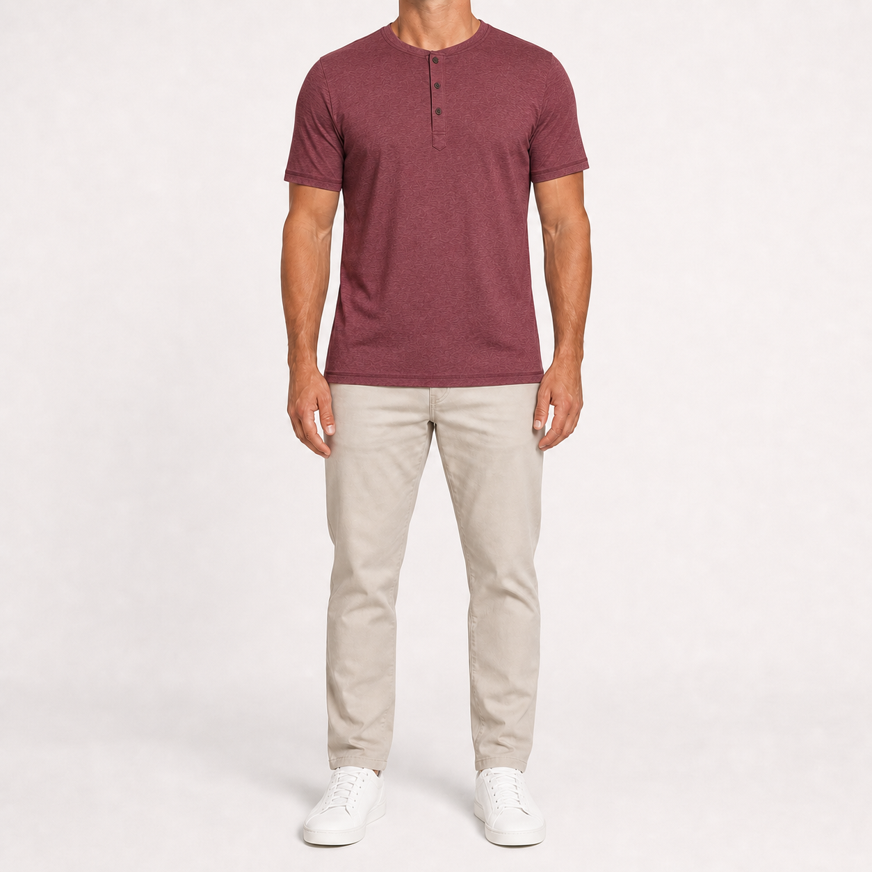 Men's burgundy heathered short-sleeve Henley