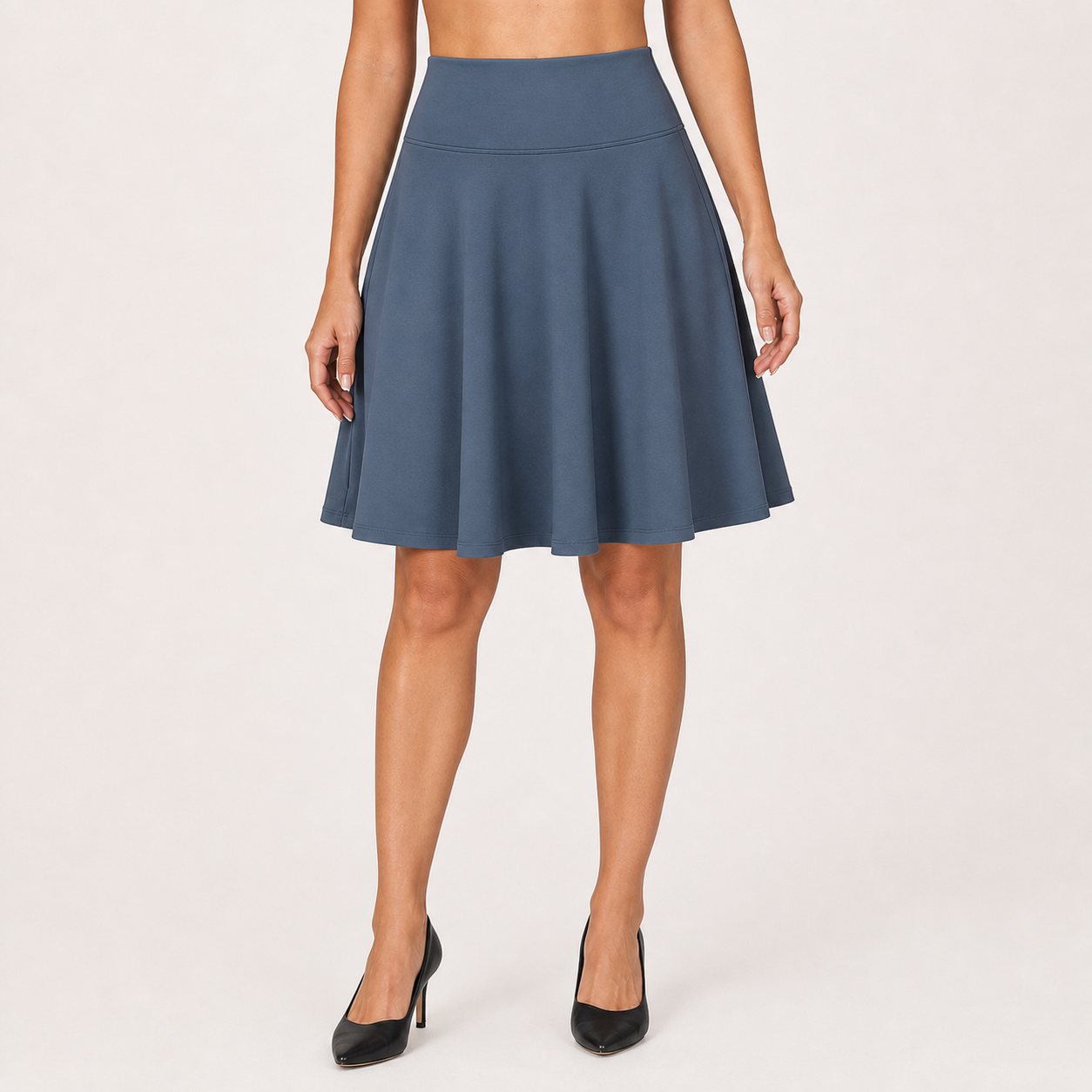 Slate blue high-waist pocket skater skirt