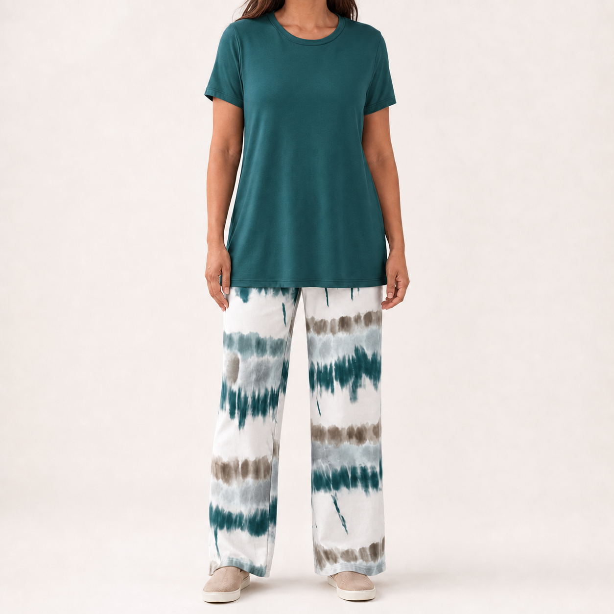 Deep teal women's tie dye pants lounge set