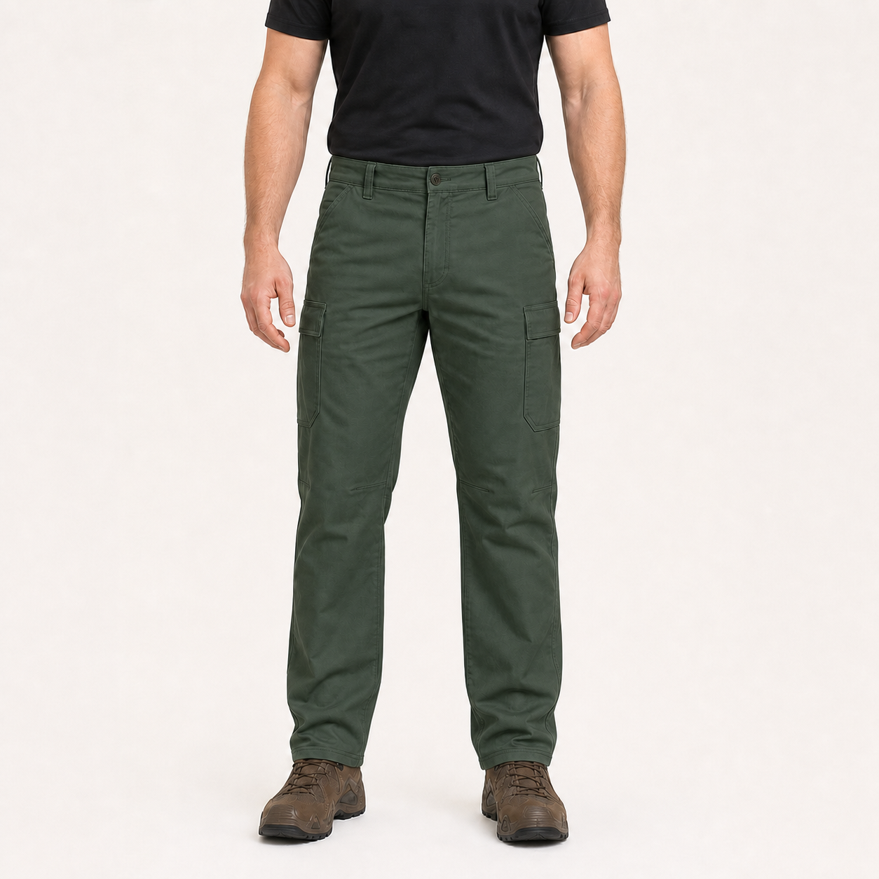 Forest green men's straight leg cargo pants
