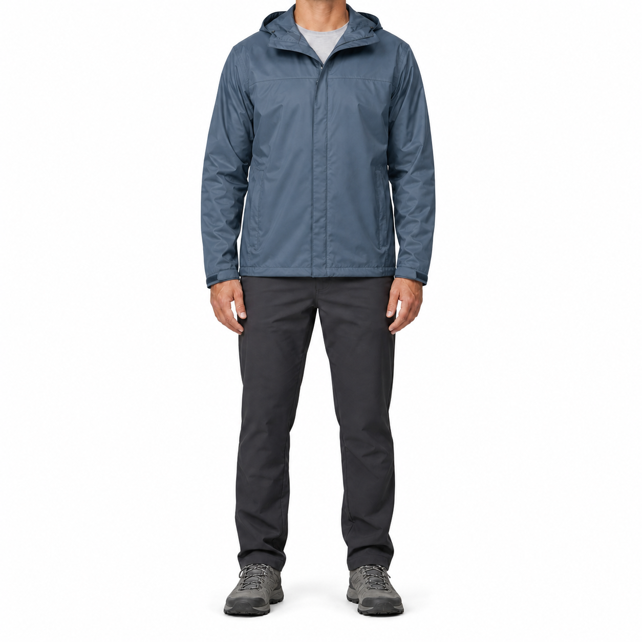 Steel blue men's lightweight hooded shell jacket