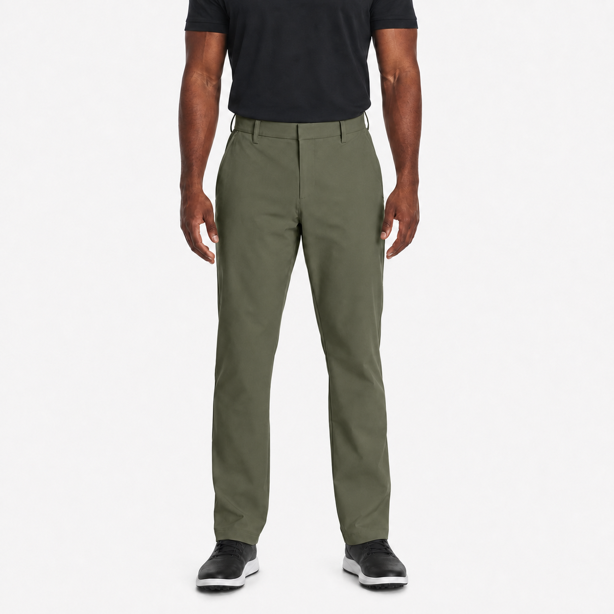 Olive green men's flat-front straight-leg pants