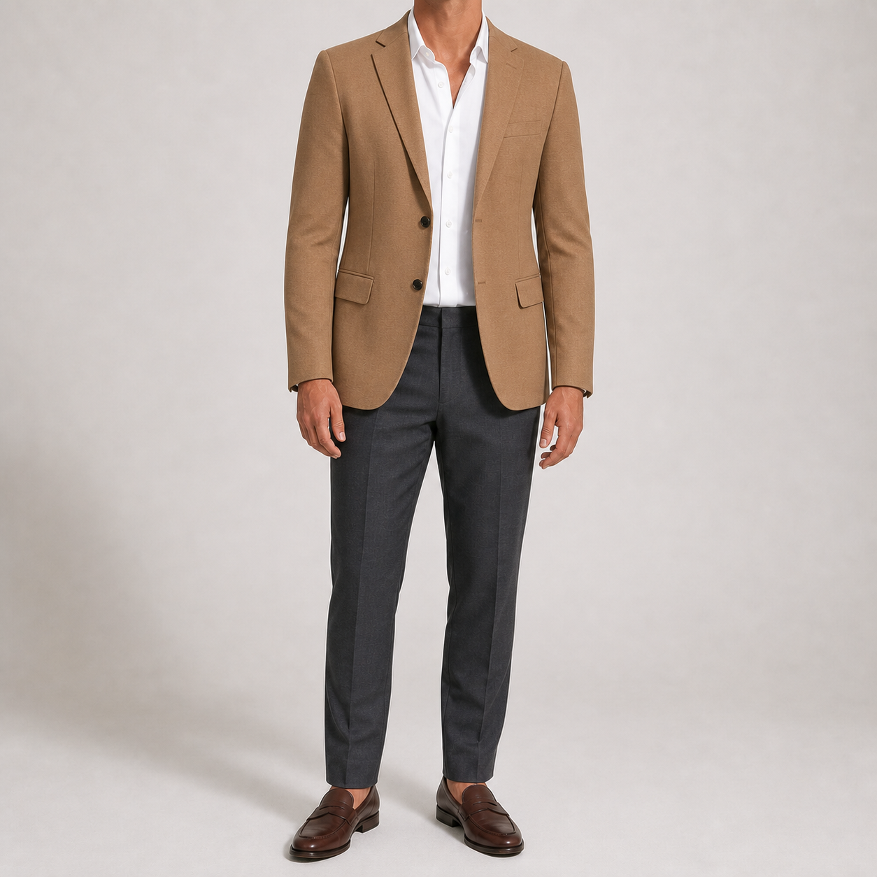 Camel brown men's two-button tailored blazer
