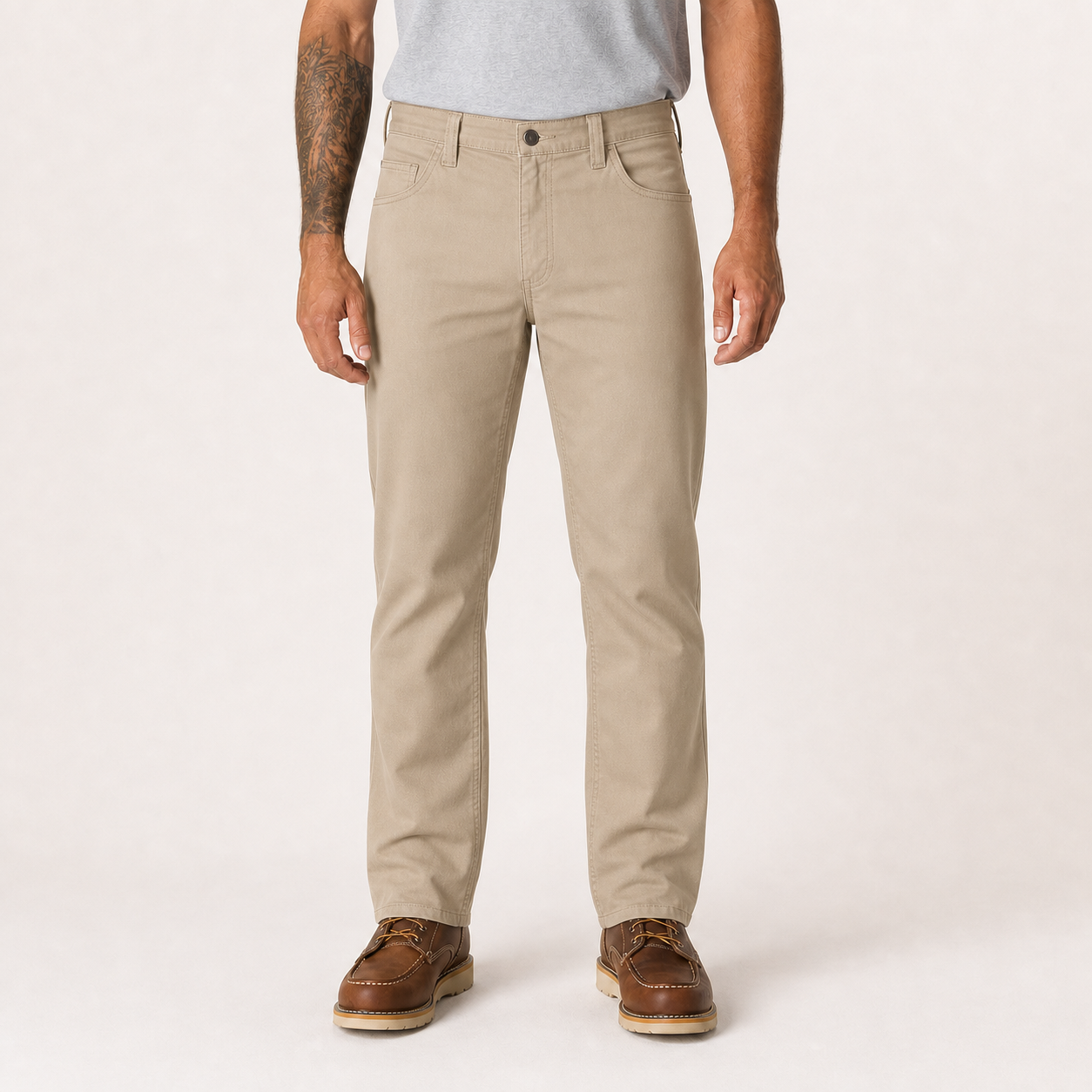Men's stone beige classic straight-fit pants