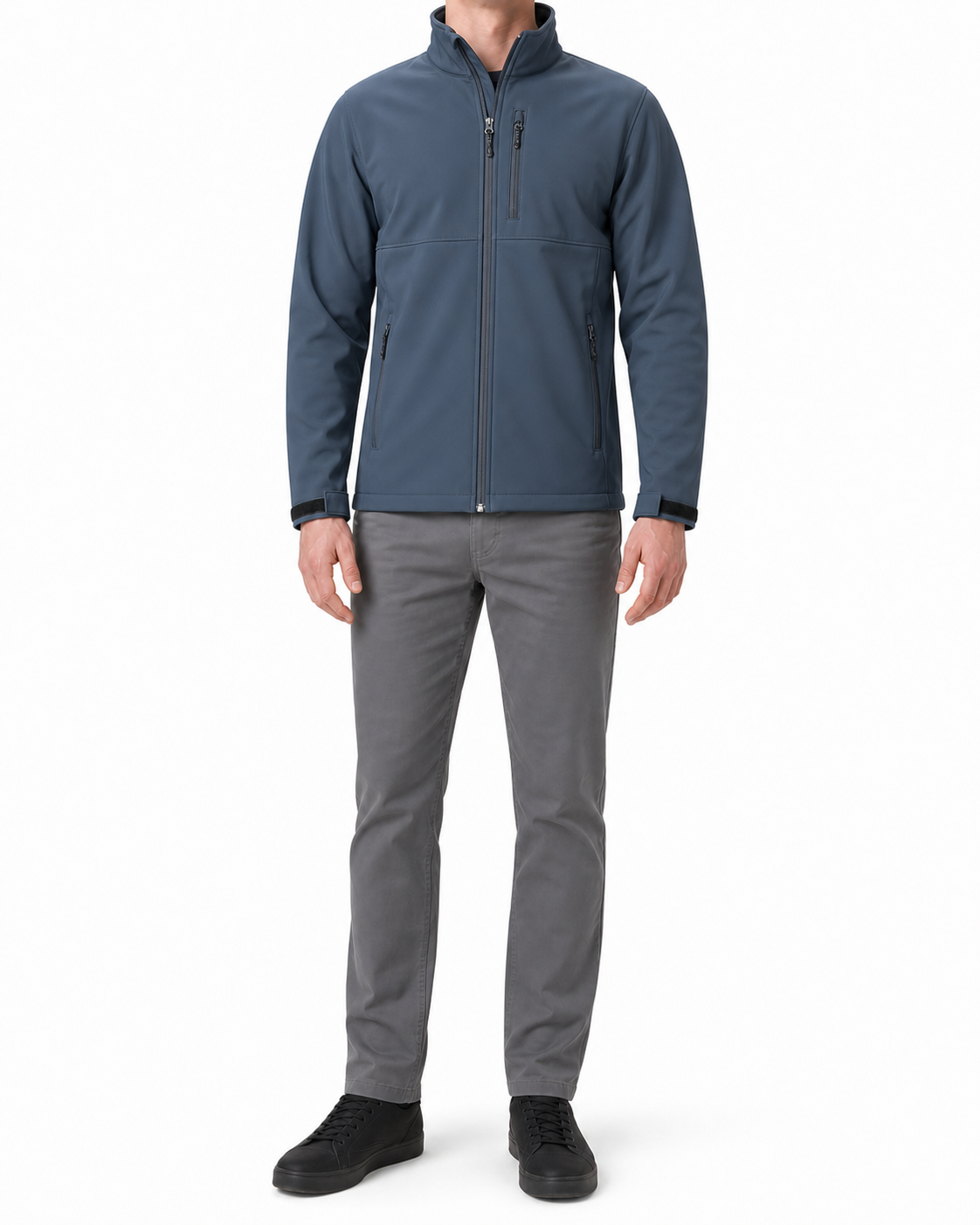 Steel blue men's stand-collar zip jacket