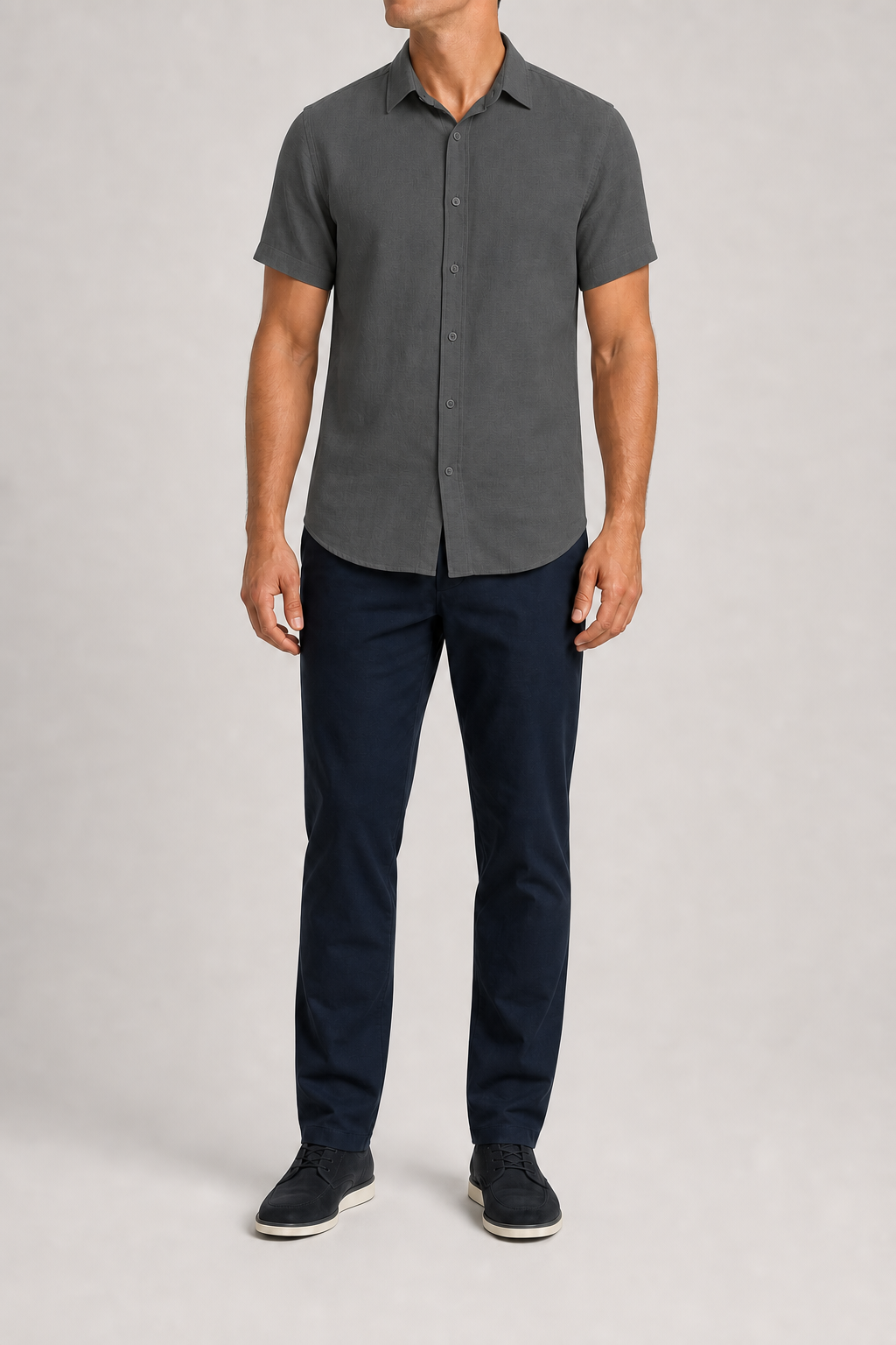 Men's charcoal short-sleeve linen-viscose shirt
