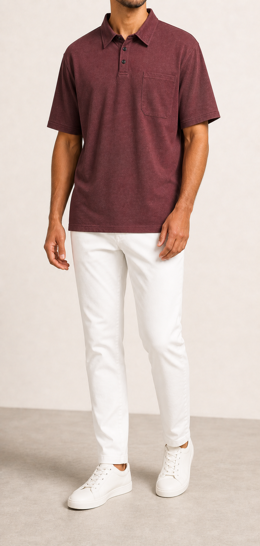 Men's washed burgundy pocket polo