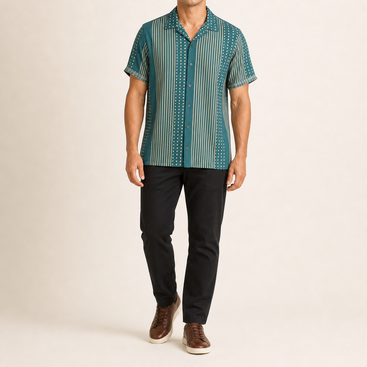 Teal stripe short-sleeve shirt