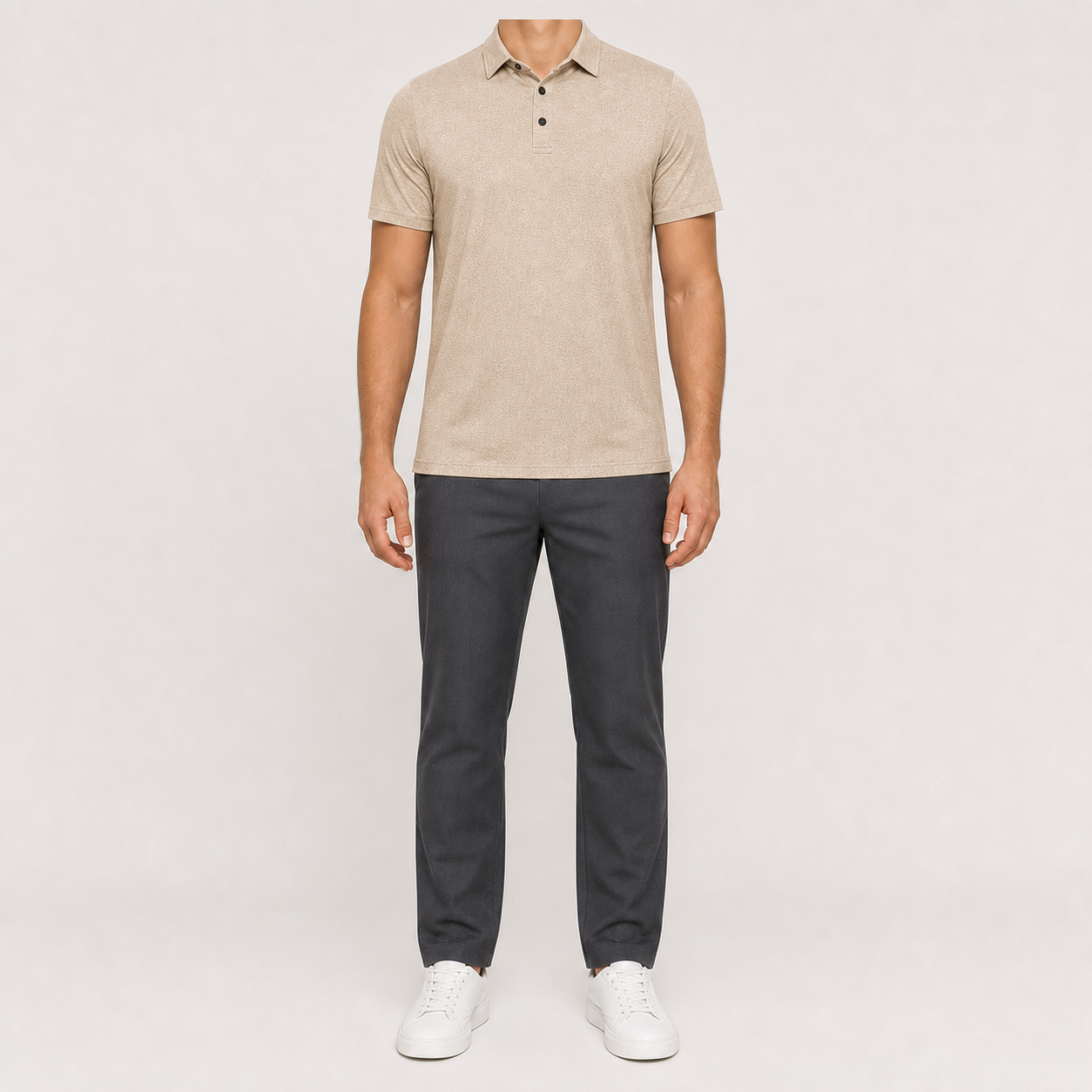 Sand beige men's heather-texture polo