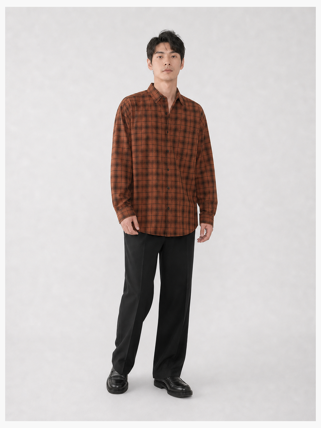 Men's rust brown relaxed plaid shirt