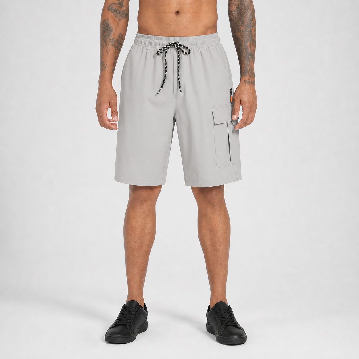 Light stone gray men's drawstring utility cargo shorts