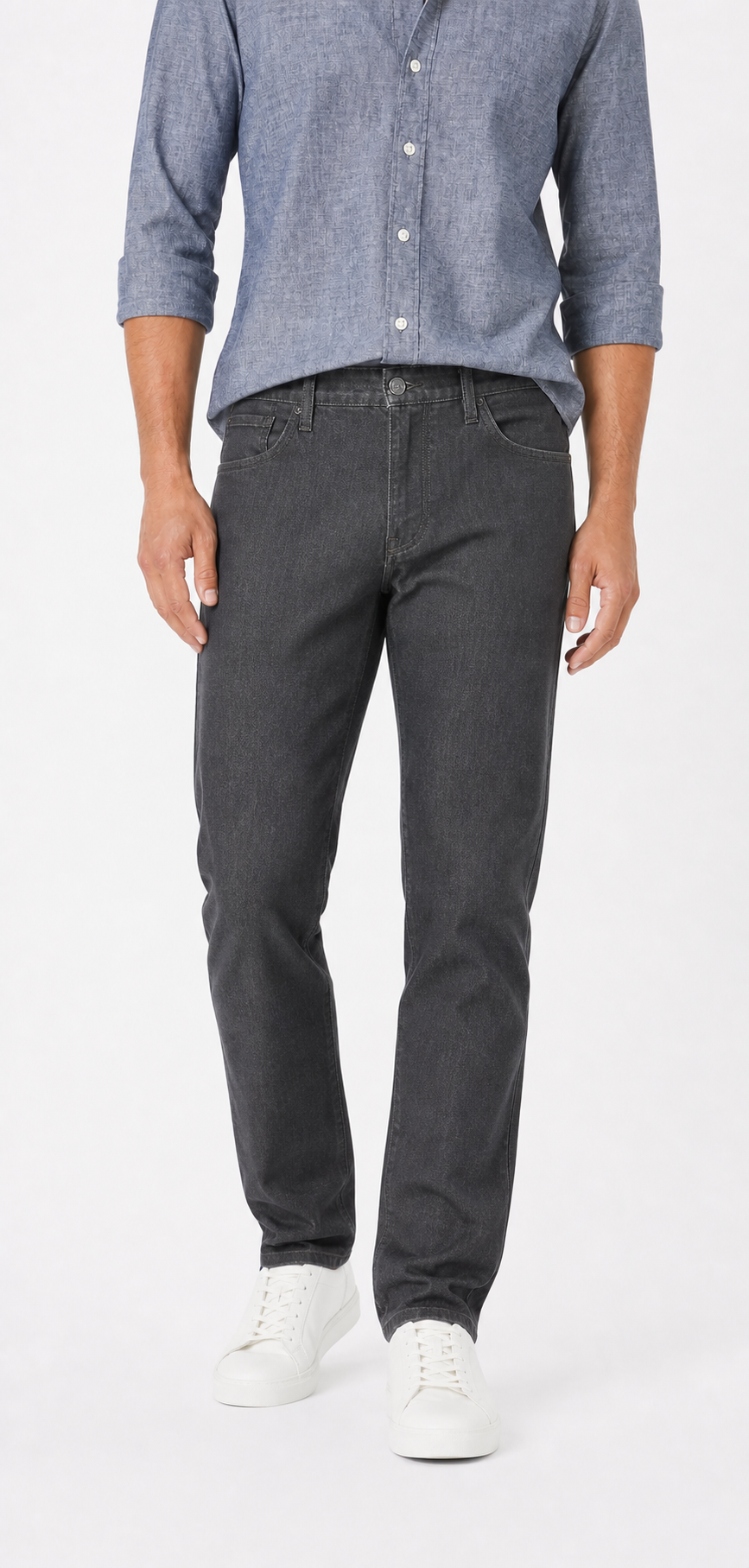 Men's charcoal gray regular tapered jeans
