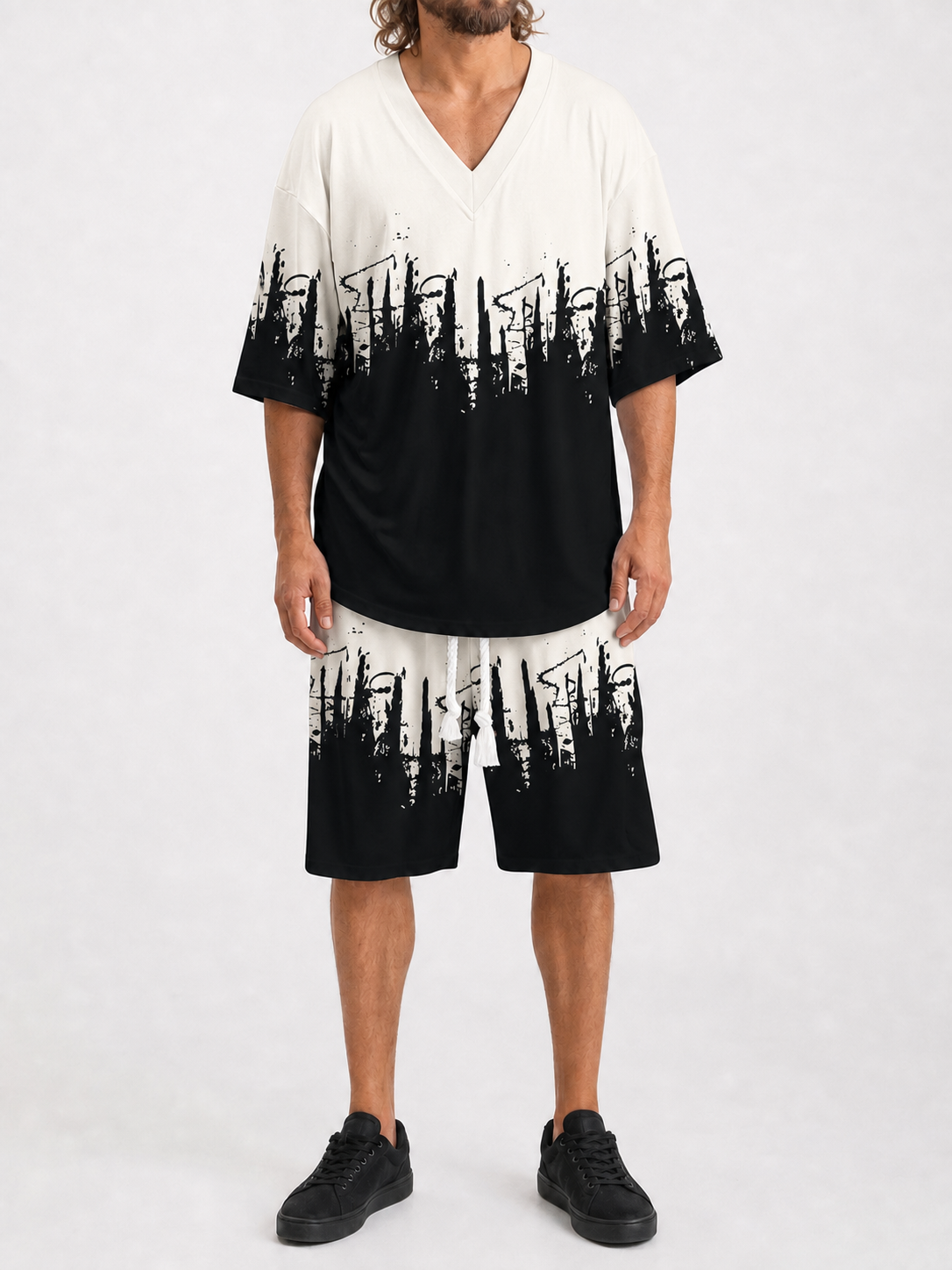 Men's off-white black city print two-piece set