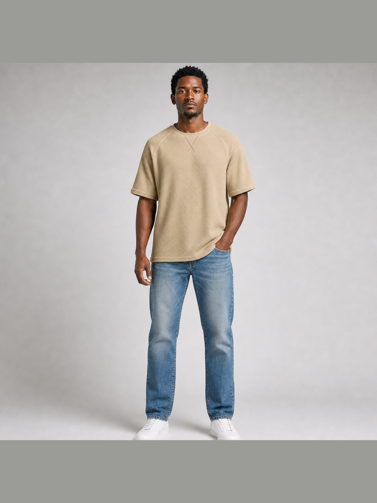 Men's waffle raglan T-shirt in sand beige