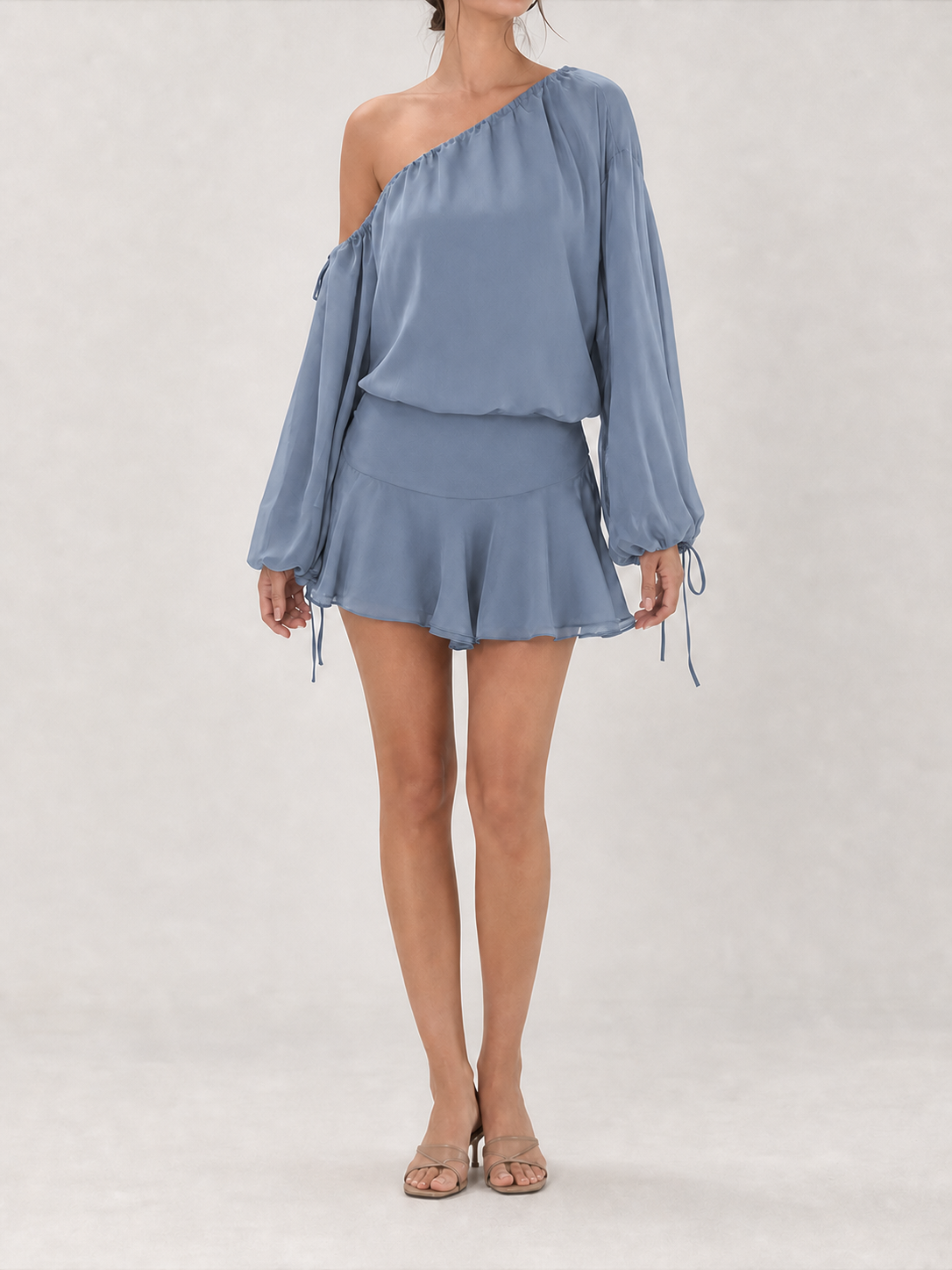 Women's one-shoulder skirt set in dusty blue