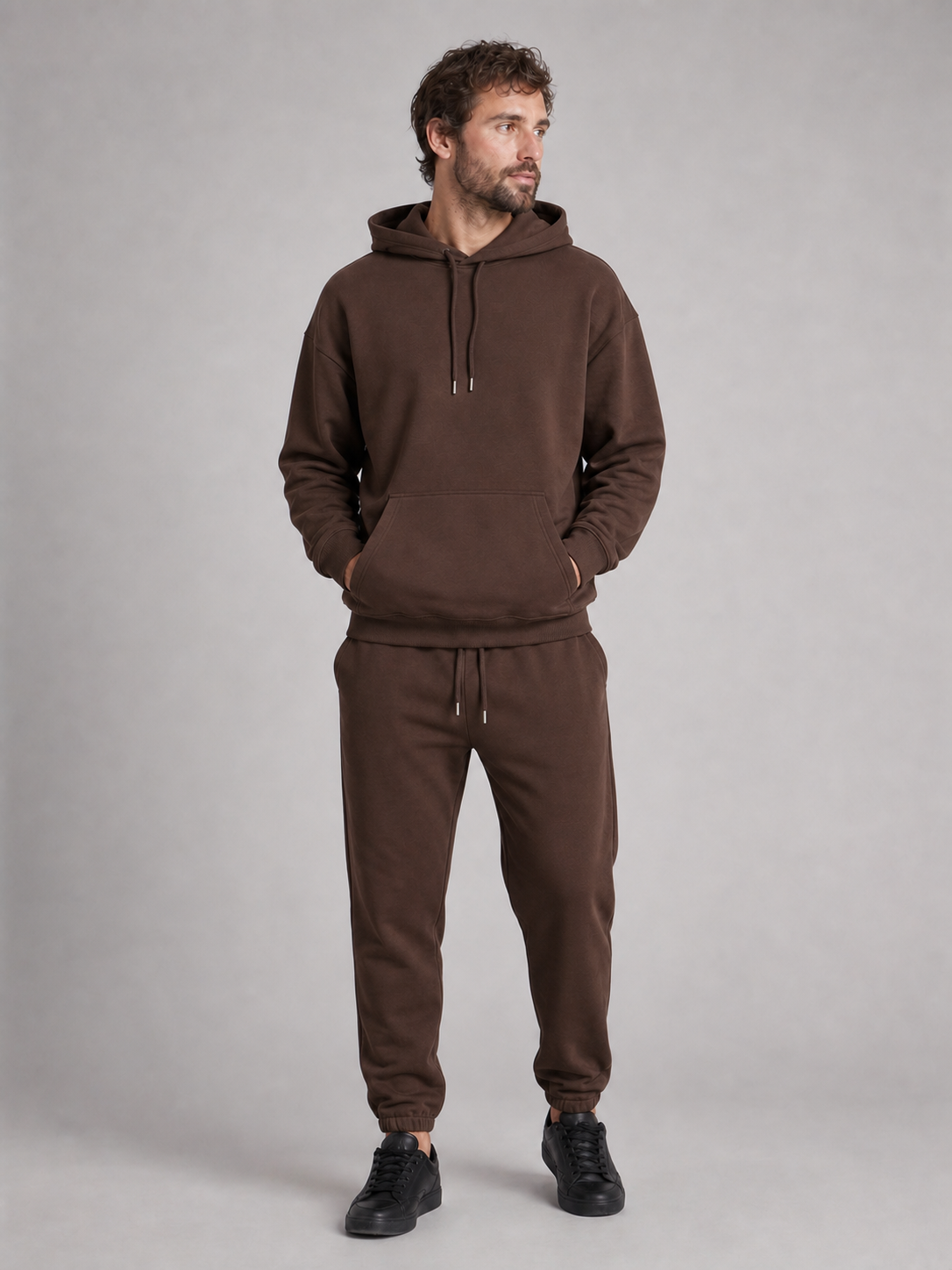 Men's hoodie and jogger set in chocolate brown
