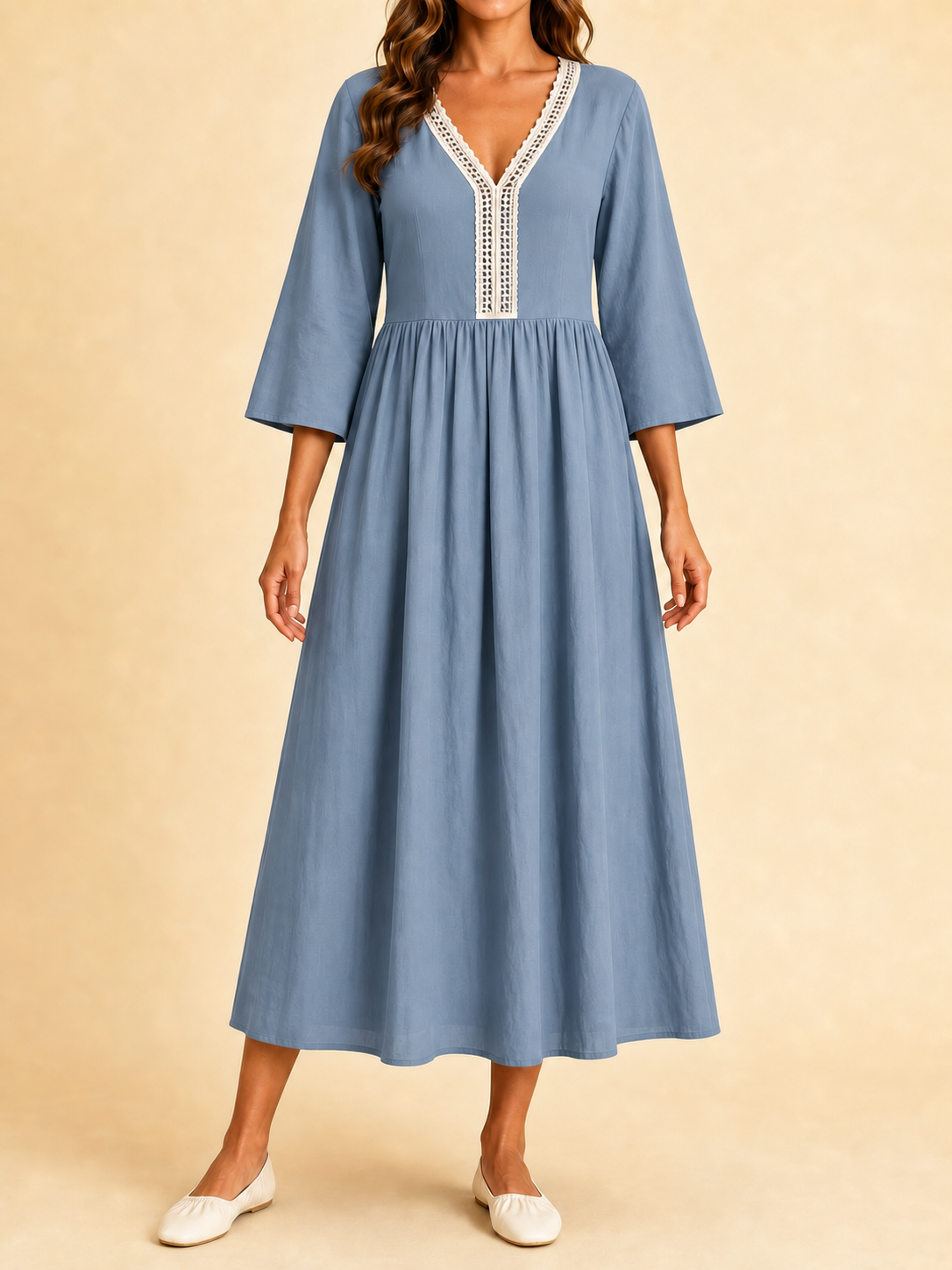 Women's contrast-lace dress in dusty blue