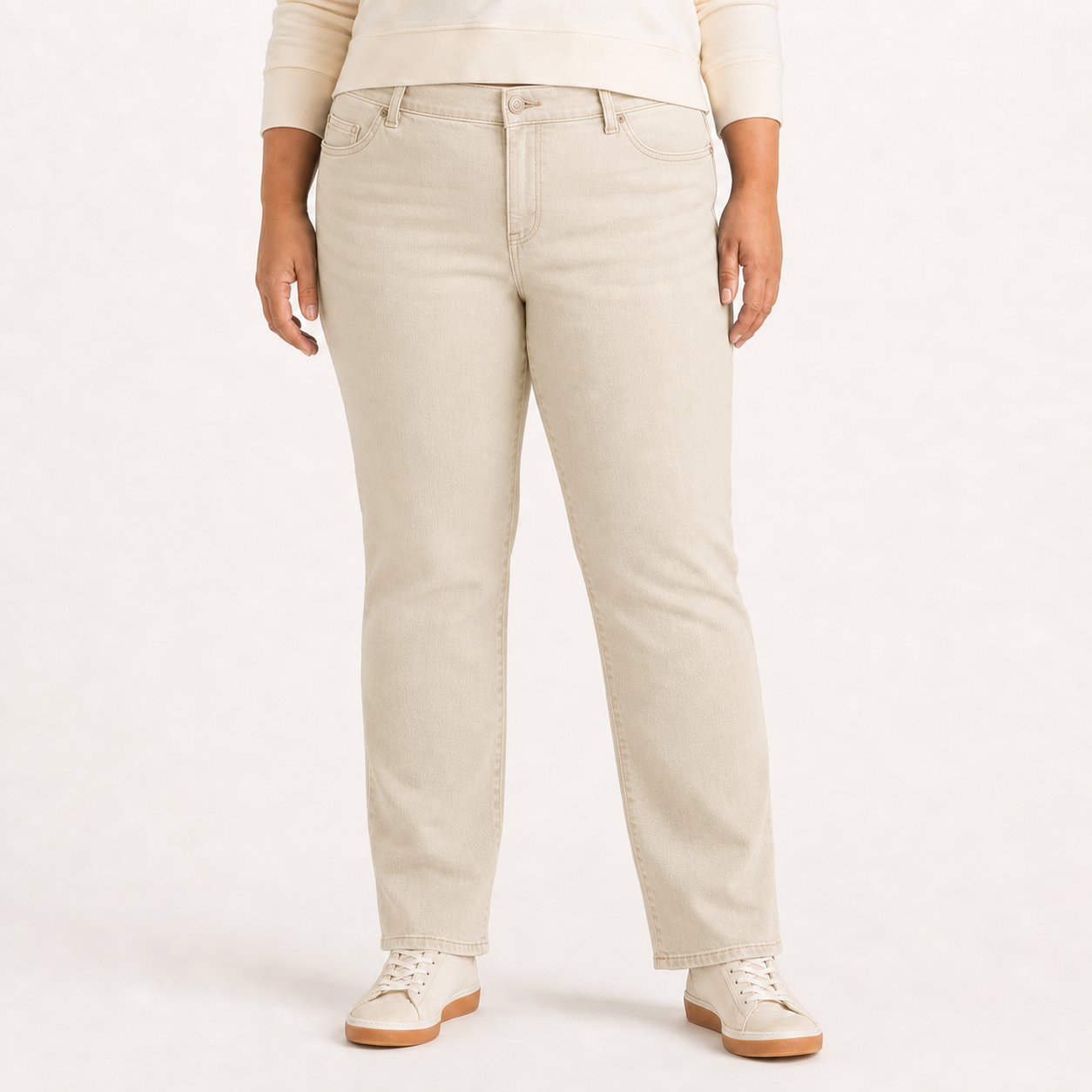 Women's ecru plus-size straight-leg jeans